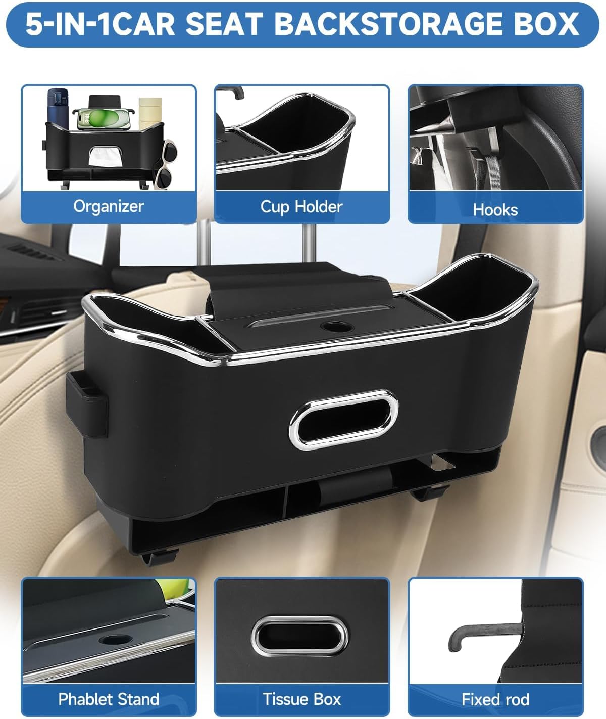 Car Seat Back Storage Box 5-in-1 Organizer