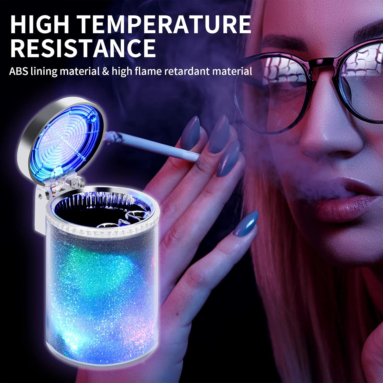 Car Ashtray 2-Pack with LED Light and Lid