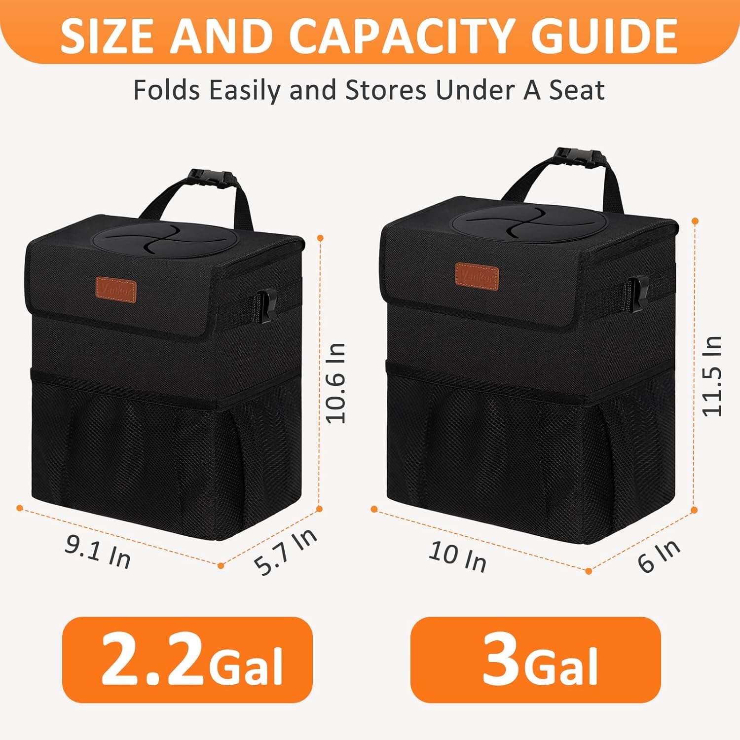Vankor Car Trash Can Bin with Lid Hanging for Back Seat