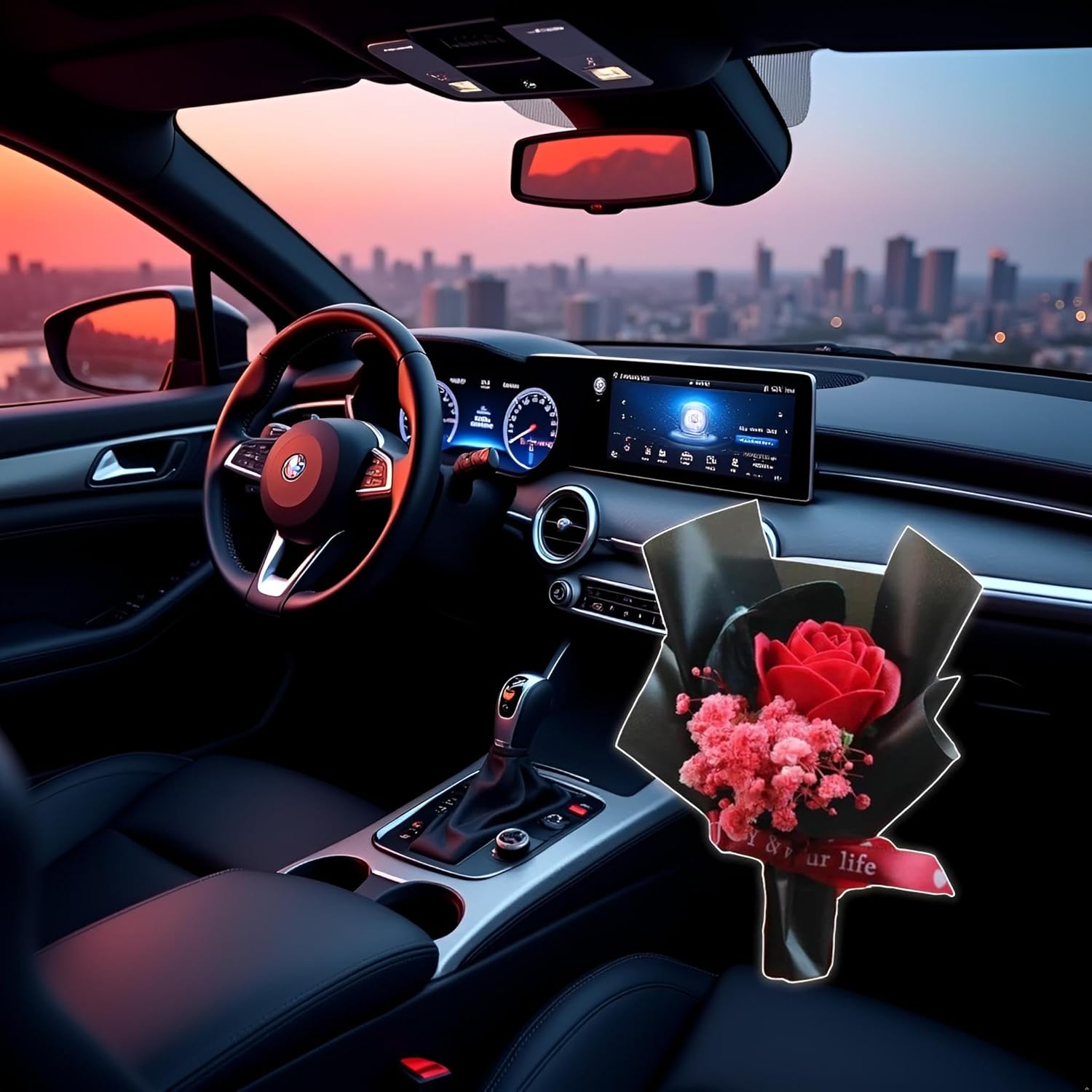 Tustao Red Mini Dried Flower Bouquet for Car Air Vent Clips