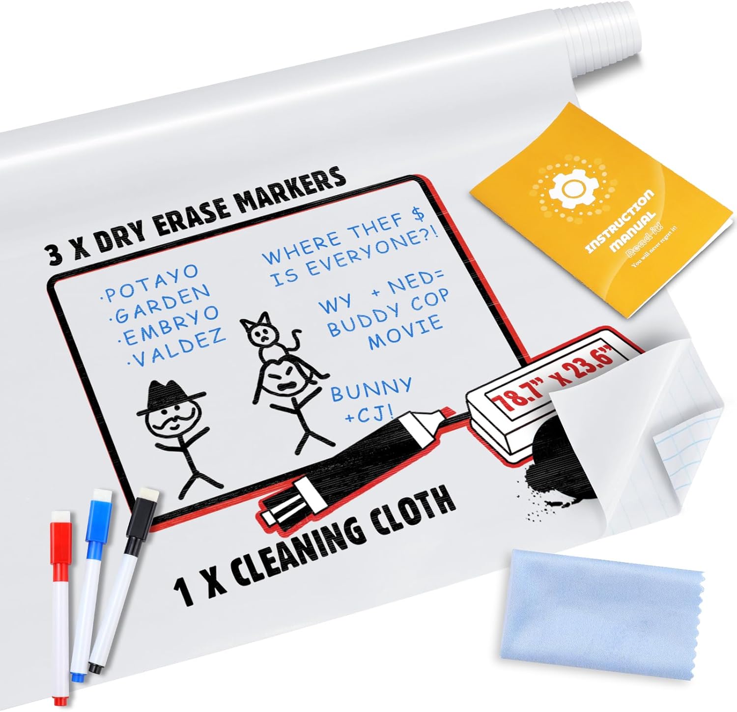 Dry Erase Whiteboard Sticker Wall Decal 787x236 Self-Adhesive
