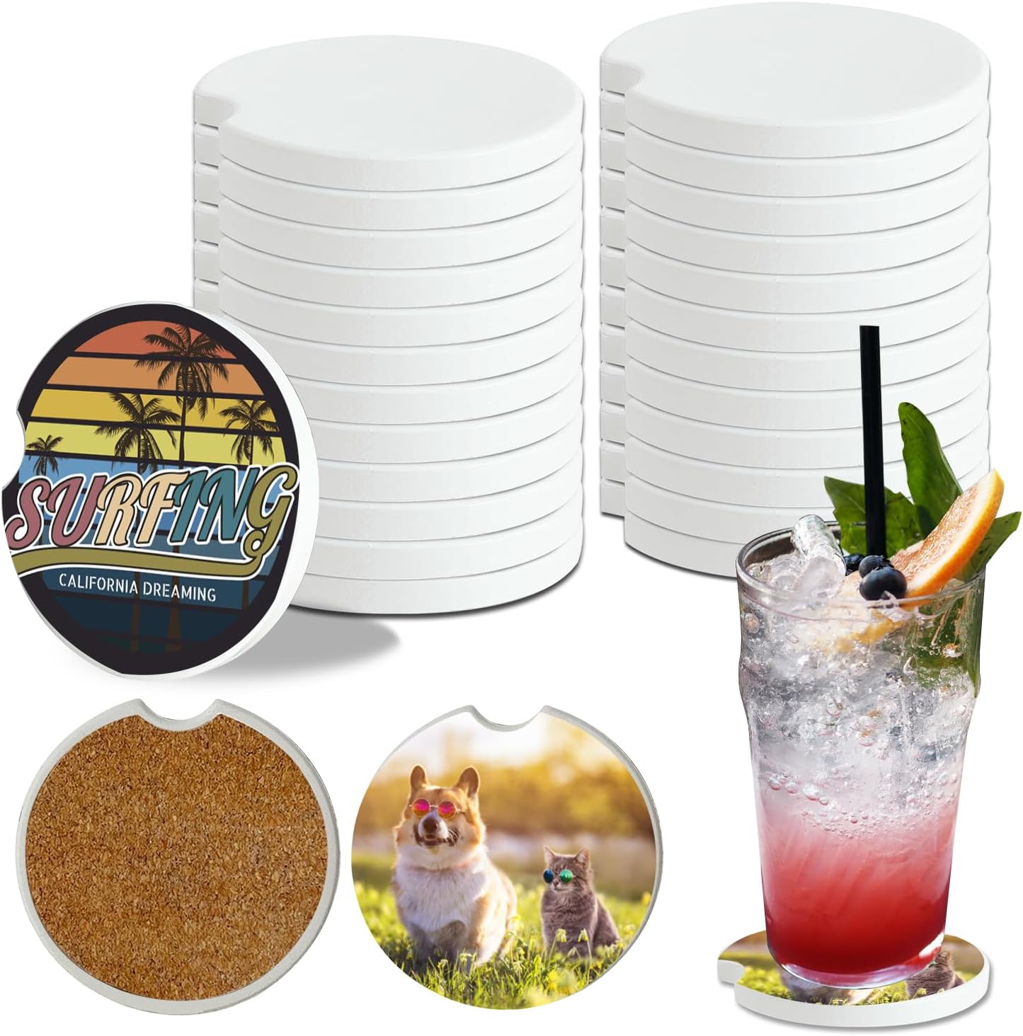 BOMSI Ceramic Car Sublimation Blanks Cup Holder 24 Pcs