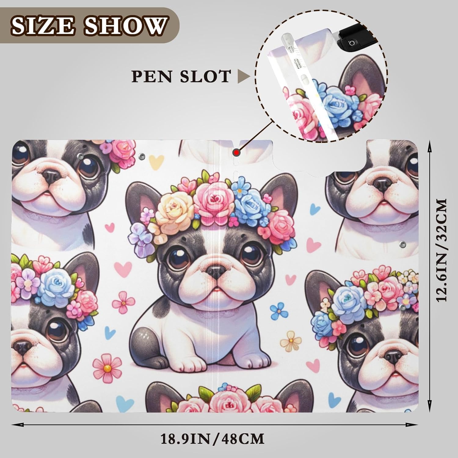 Kawaii French Bulldog Flower Folding Clipboard A4 Size
