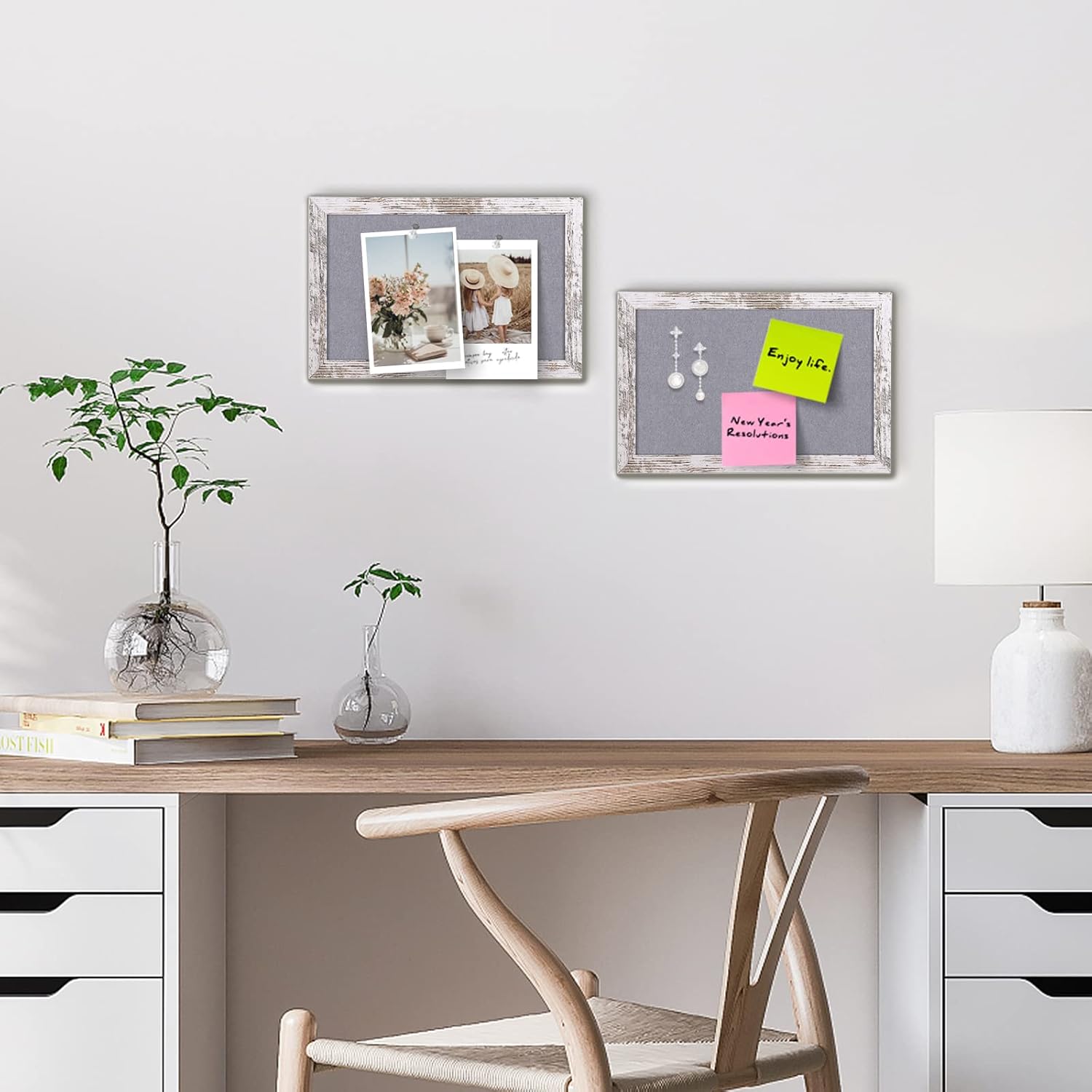 Gray Felt Bulletin Board with White Wood Frame