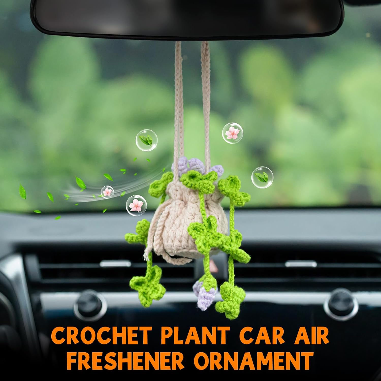 Purple Flowers Crochet Car Air Freshener
