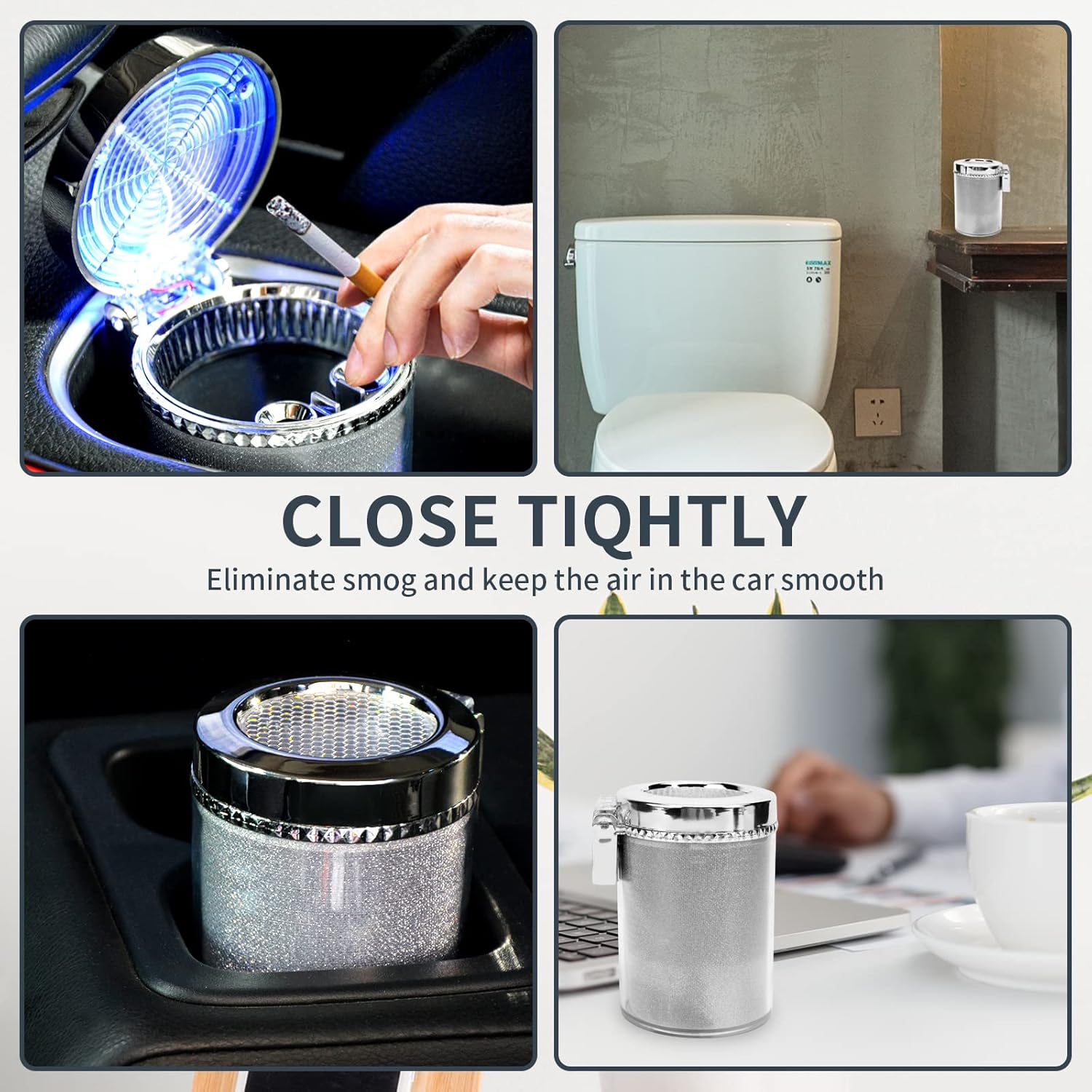 Car Ashtray 2-Pack with LED Light and Lid