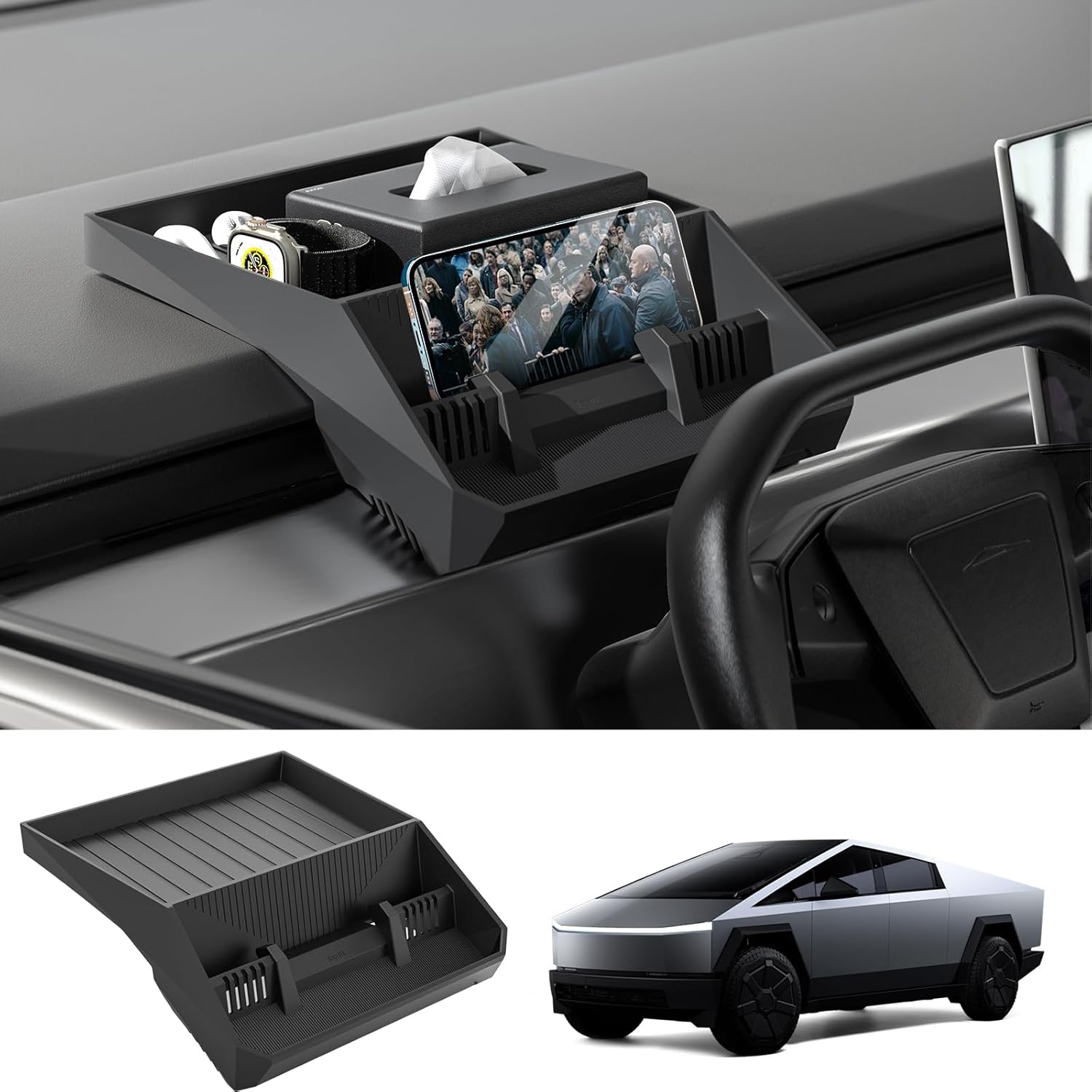 Cybertruck Dashboard Tray Organizer 2025 - Anti-Slip Custom Fit Silicone Storage Box