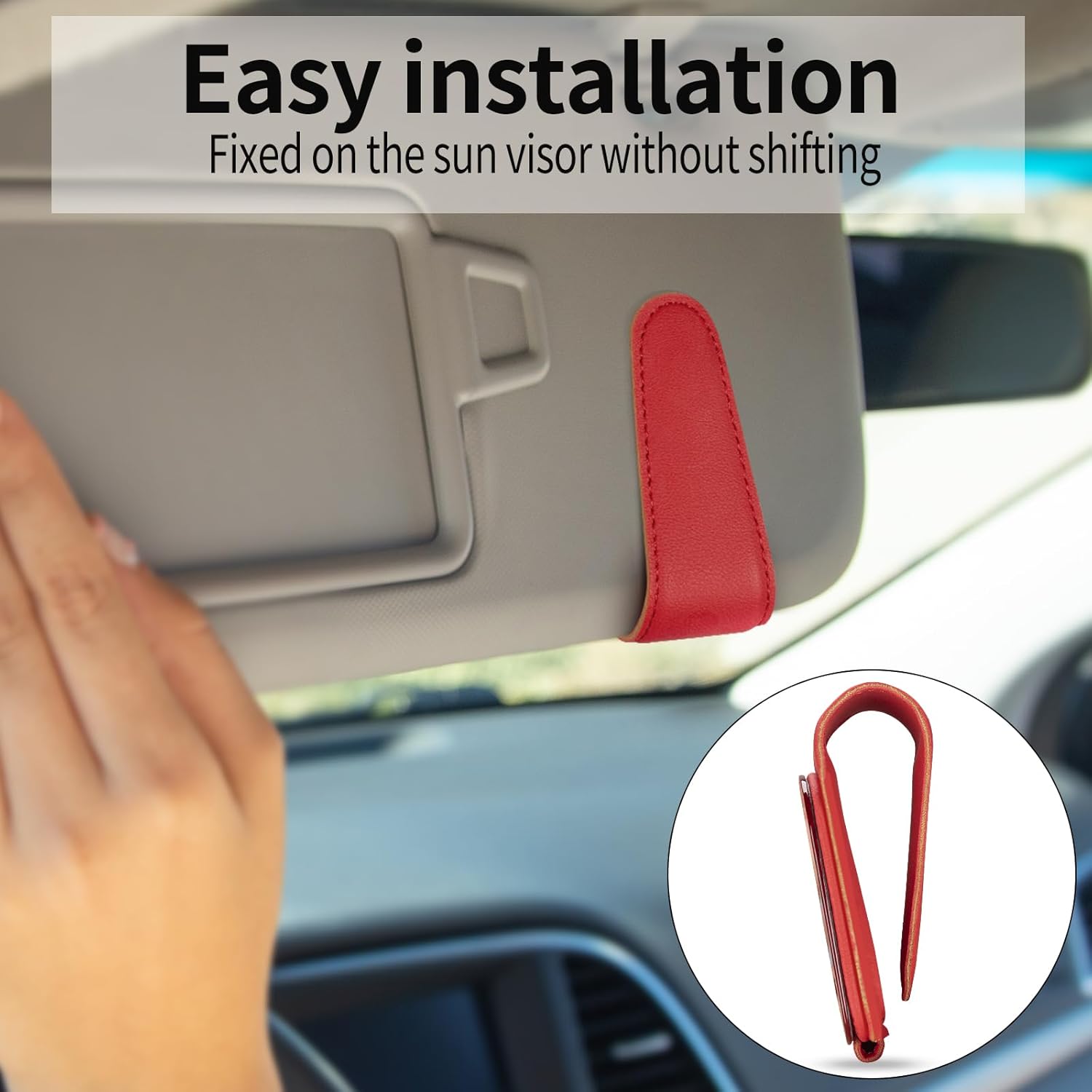 T-carbon Magnetic Leather Sunglass Holder for Car Visor Red