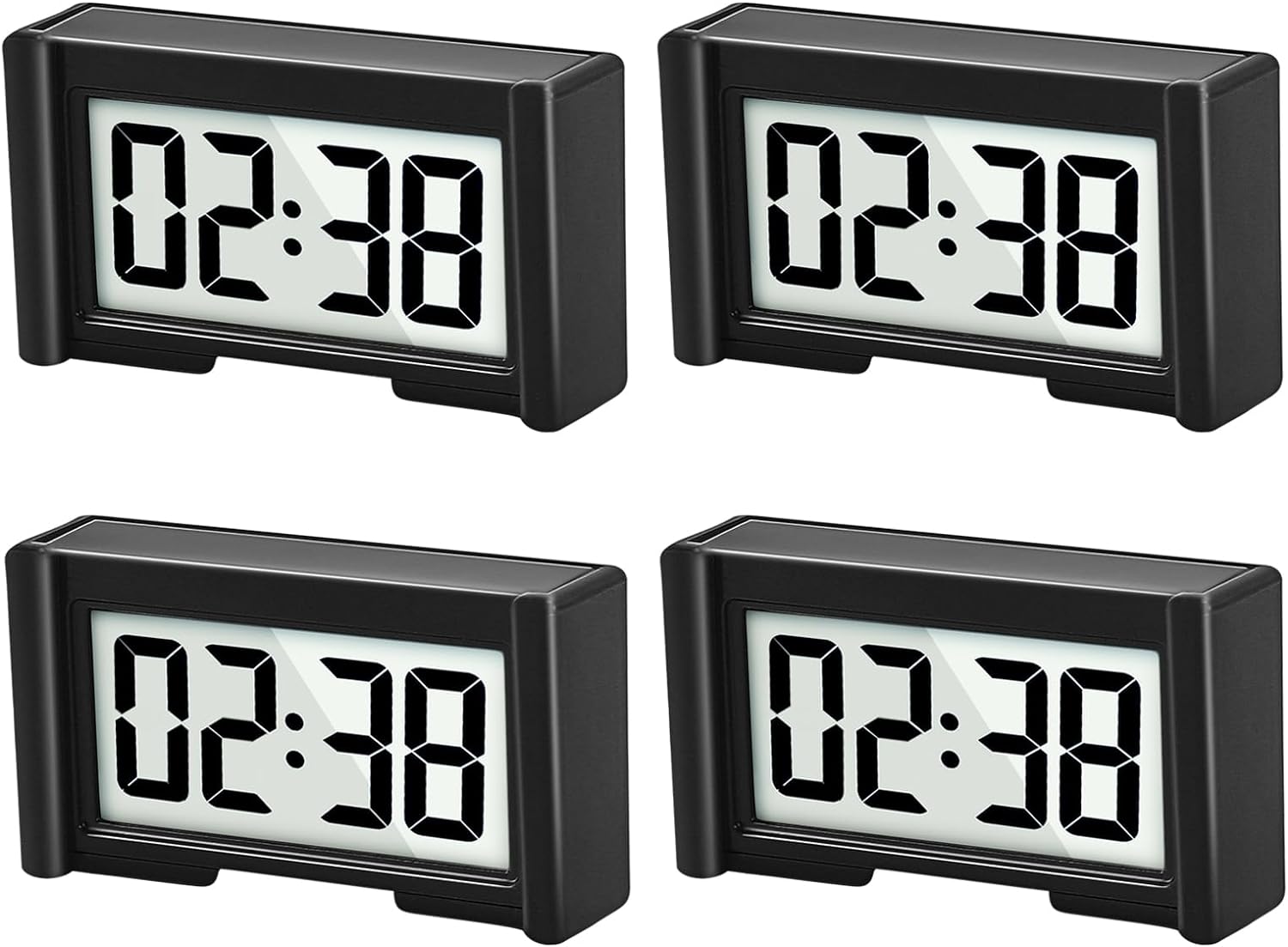 YOUNGFLY 4PCS Mini Car Clock with Large LCD Display
