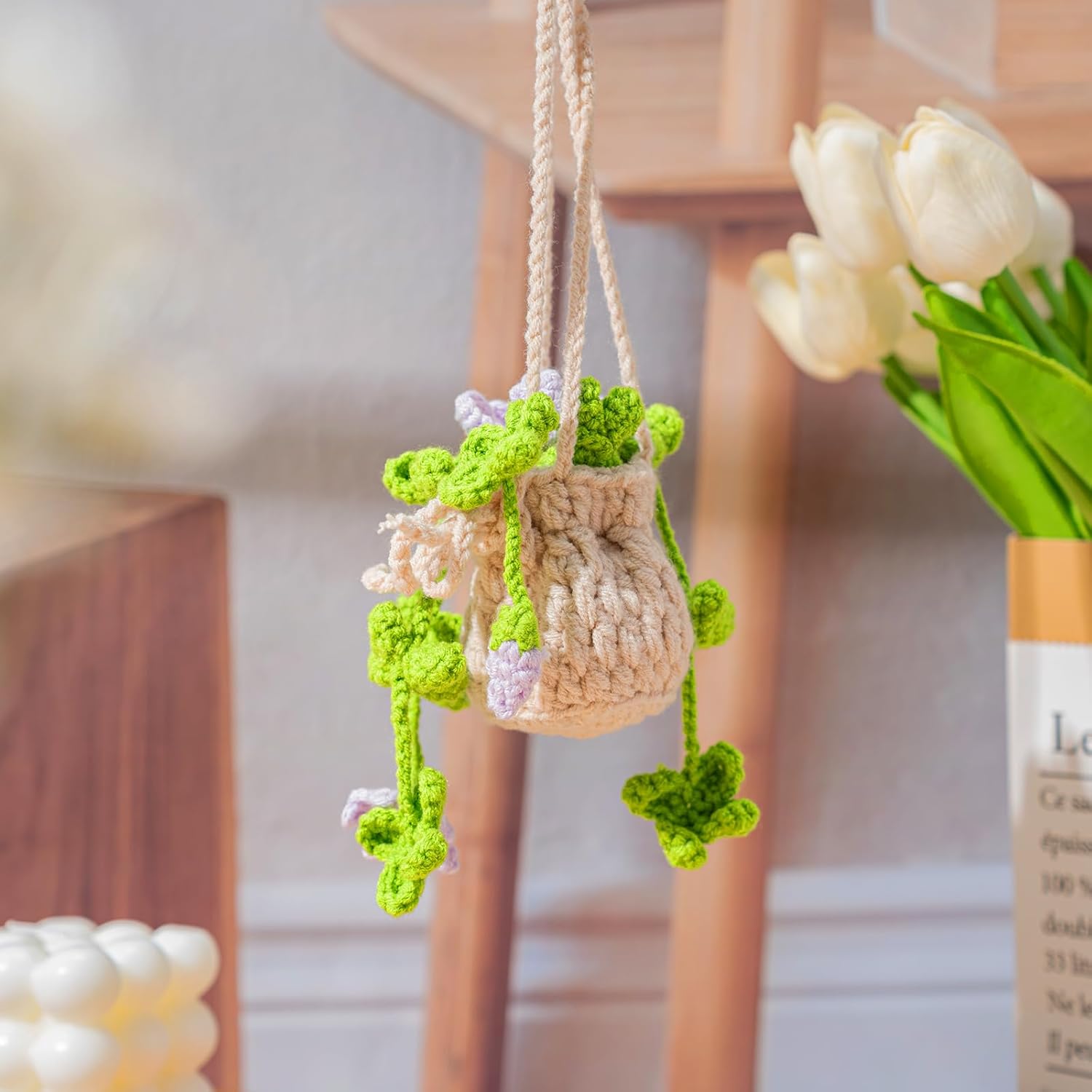 Purple Flowers Crochet Car Air Freshener