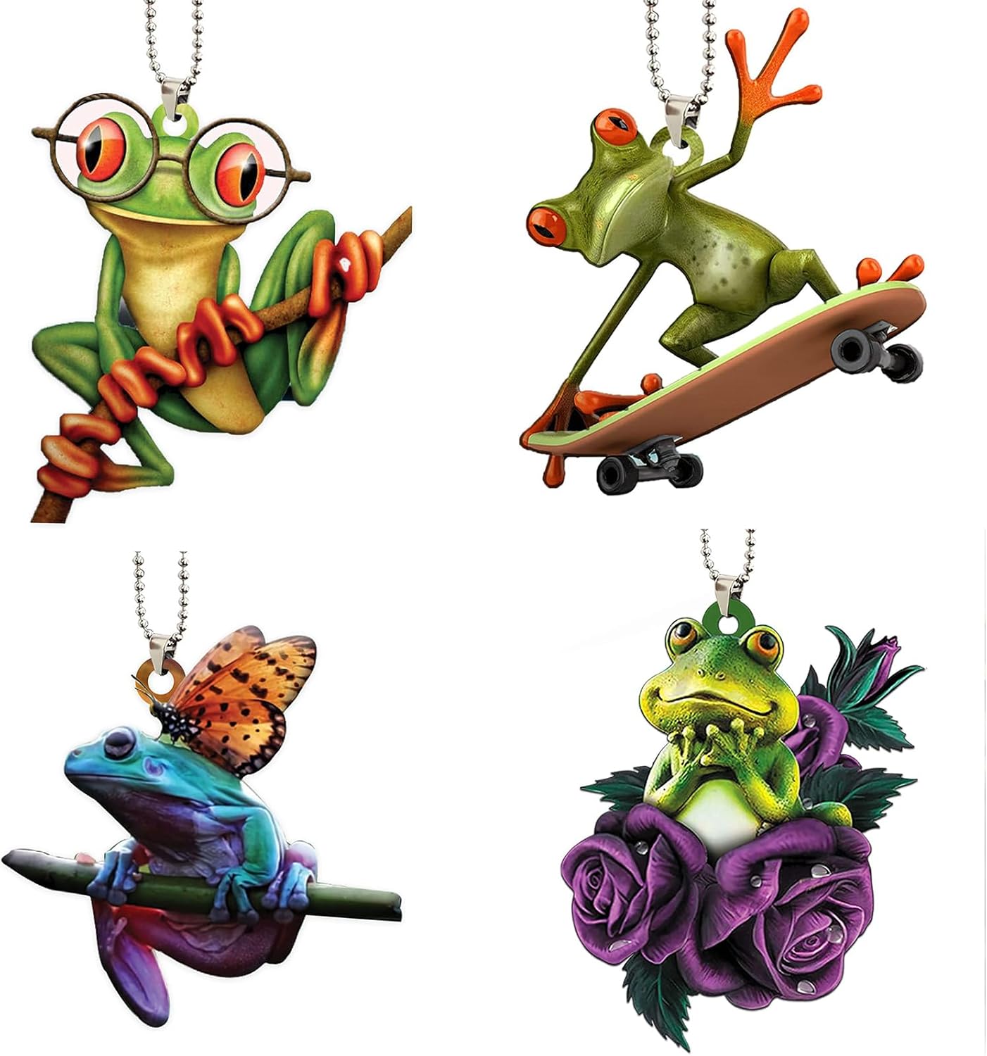 4 Pcs Acrylic Frog Car Mirror Hanging Decorations