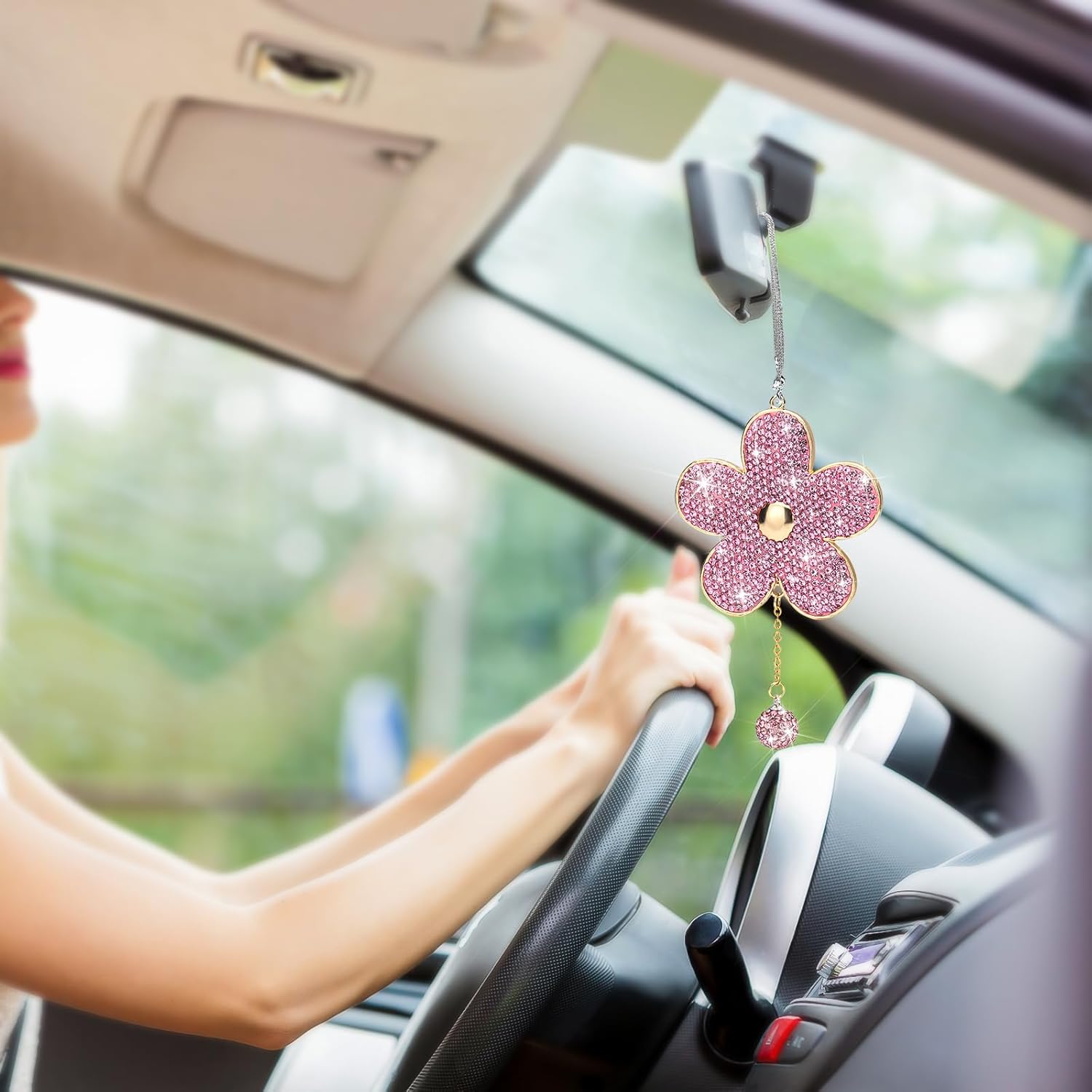 Soleebee Pink Crystal Rhinestone Car Hanging Ornament