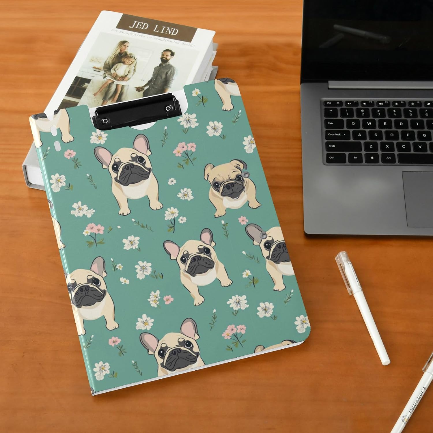 SHJI A4 Double Clip Folder with Cute French Bulldog Design