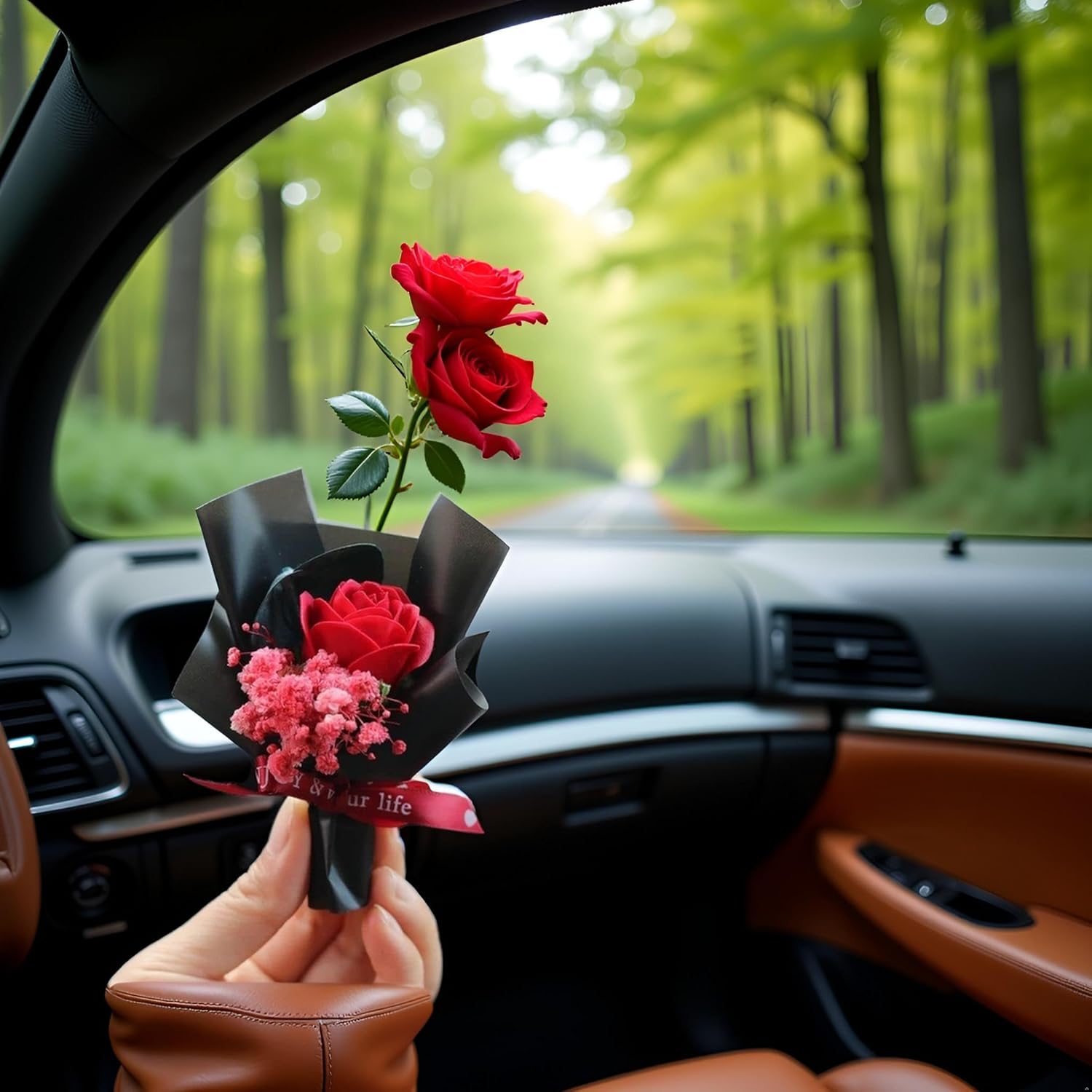 Red Mini Dried Flowers Bouquet for Car Air Vent Clips
