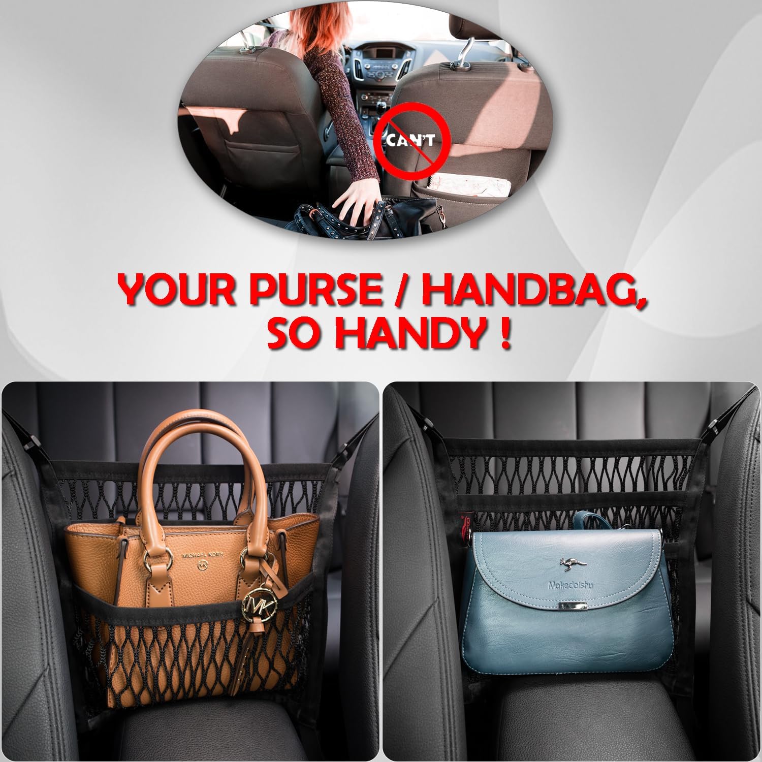 AMEIQ 3 Layer Car Seat Organizer with Pet Barrier and Purse Holder