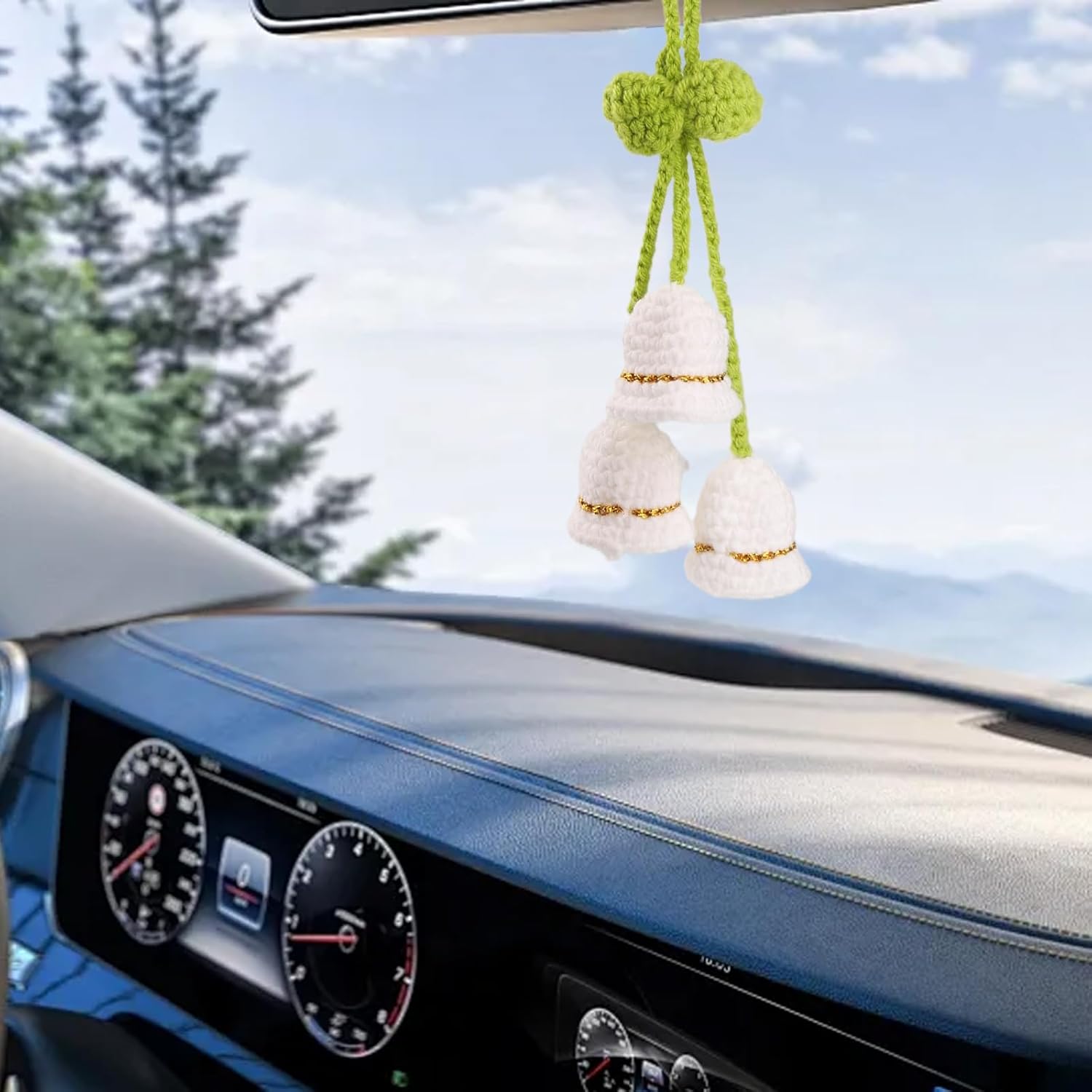 Cute Crochet Orchid Mirror Ornament for Car Decorations