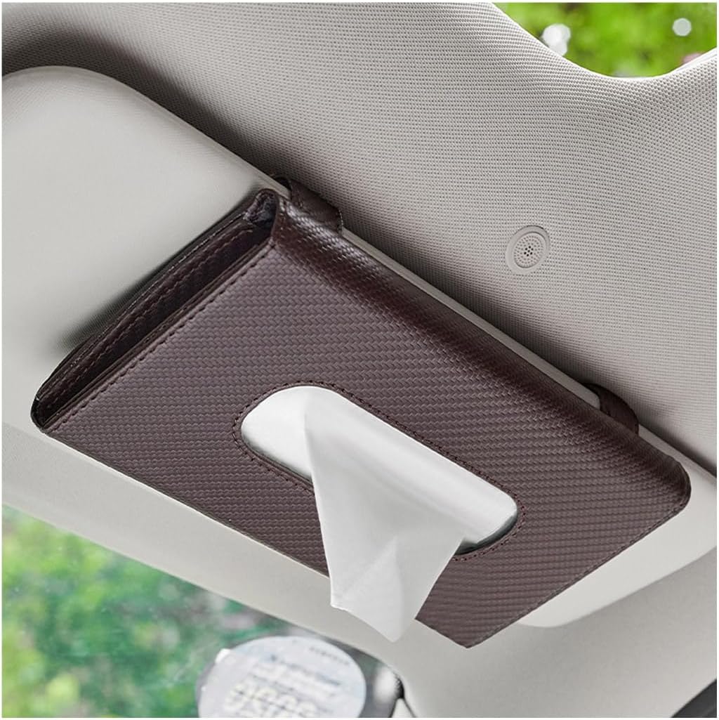Car Tissue Holder with Leather Design and Memory Metal Clip