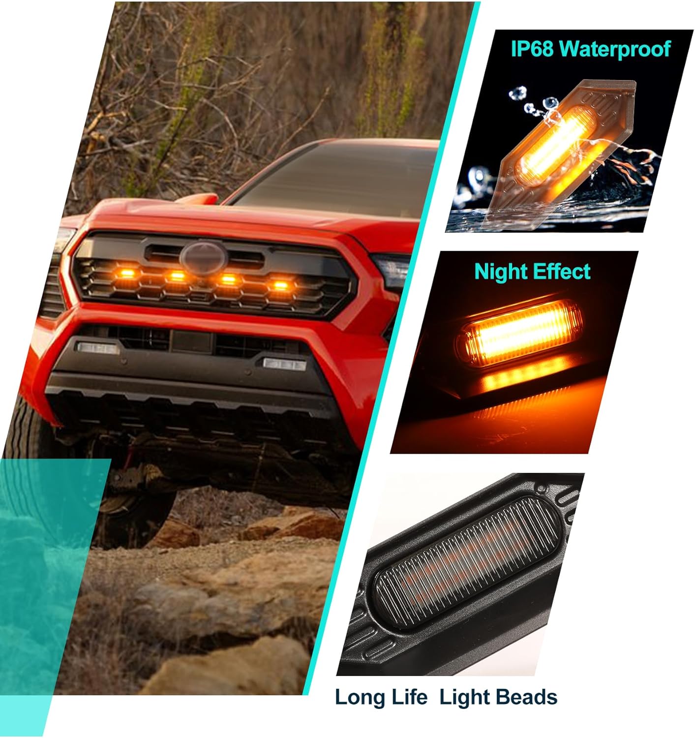 NEOXIST 2024 2025 Toyota Tacoma Raptor Grill LED Light Bar Amber