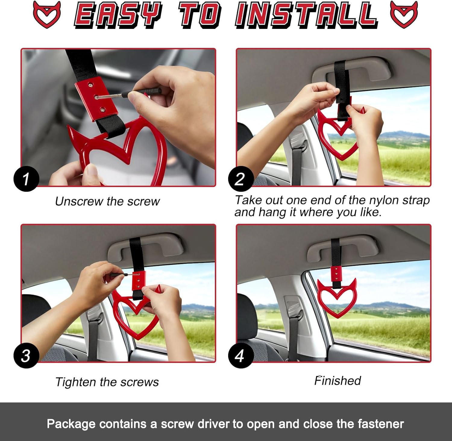 4 Piece Heart Handle Keychains for Car Safety