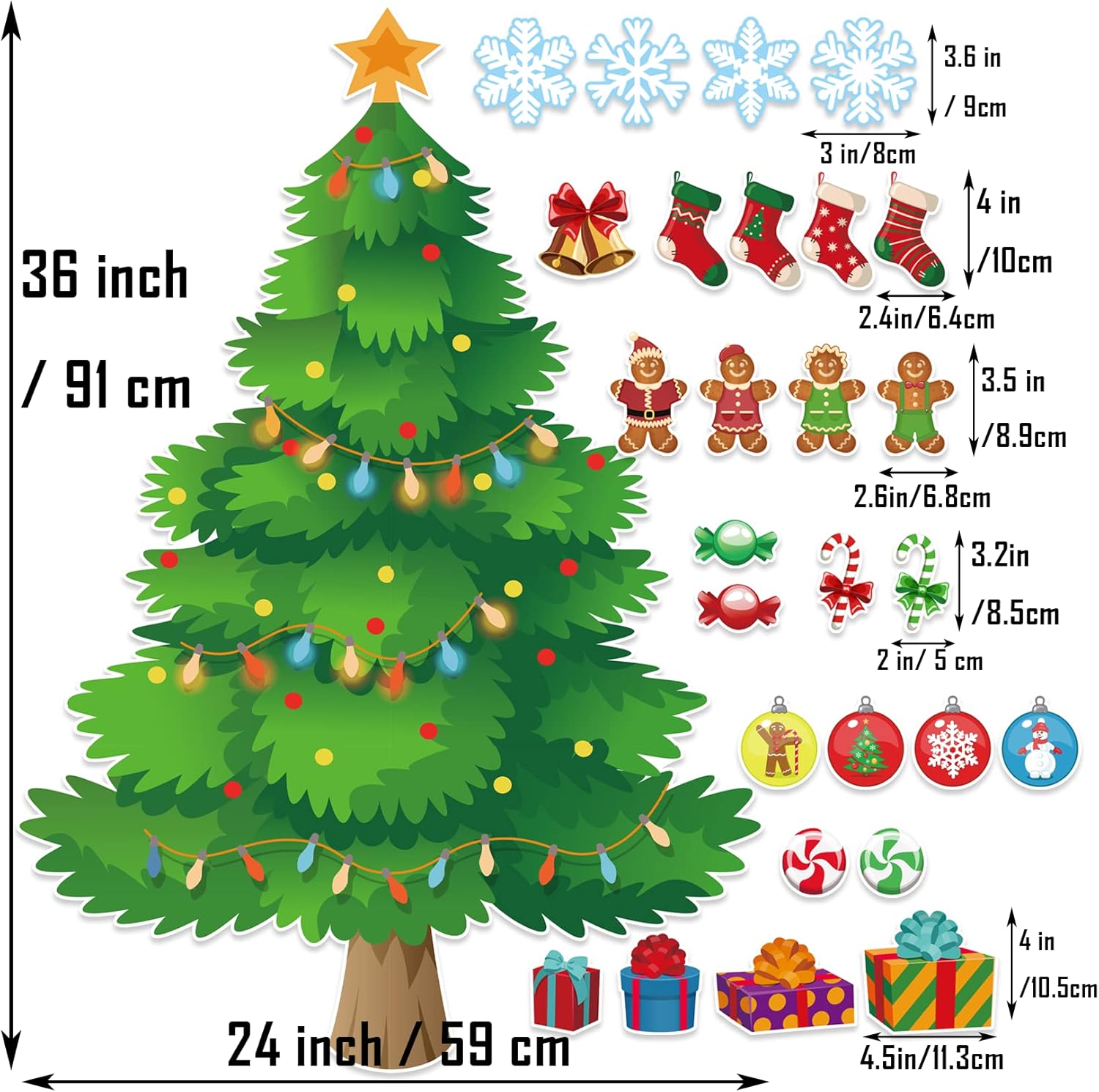 3ft Christmas Tree Bulletin Board Set with Cutouts and Glue Dots