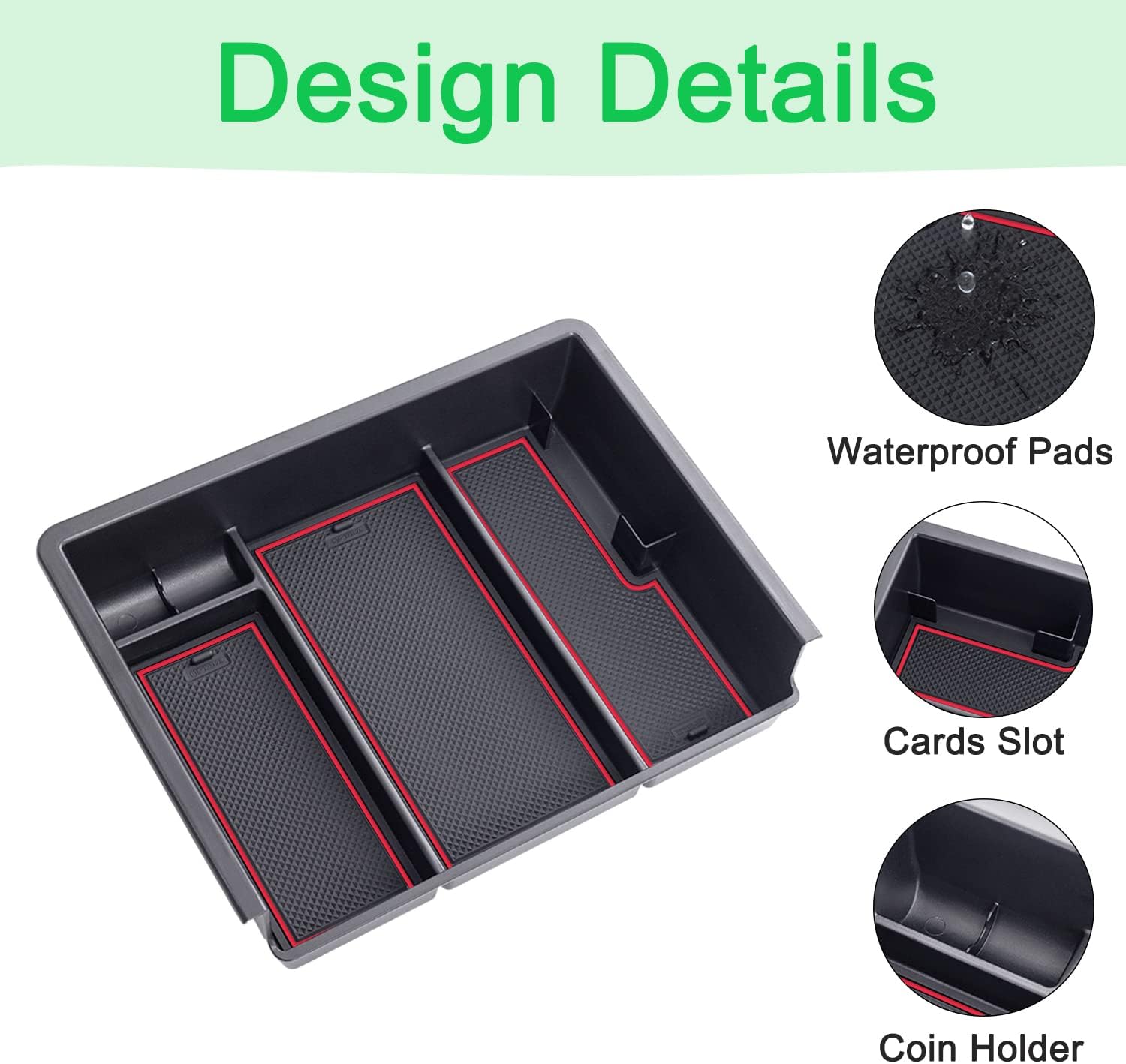 PIMCAR Center Console Organizer Tray Red Trim