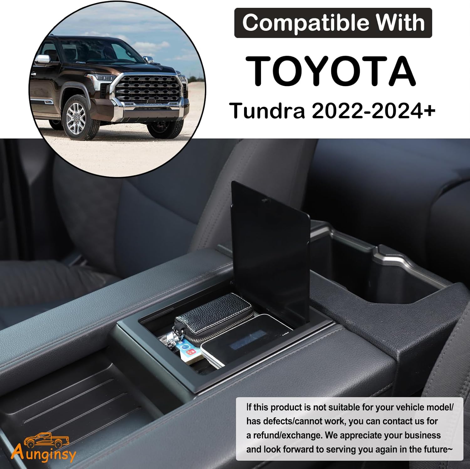 Aunginsy Armrest Storage Box Cover for Toyota Tundra 2022-2025