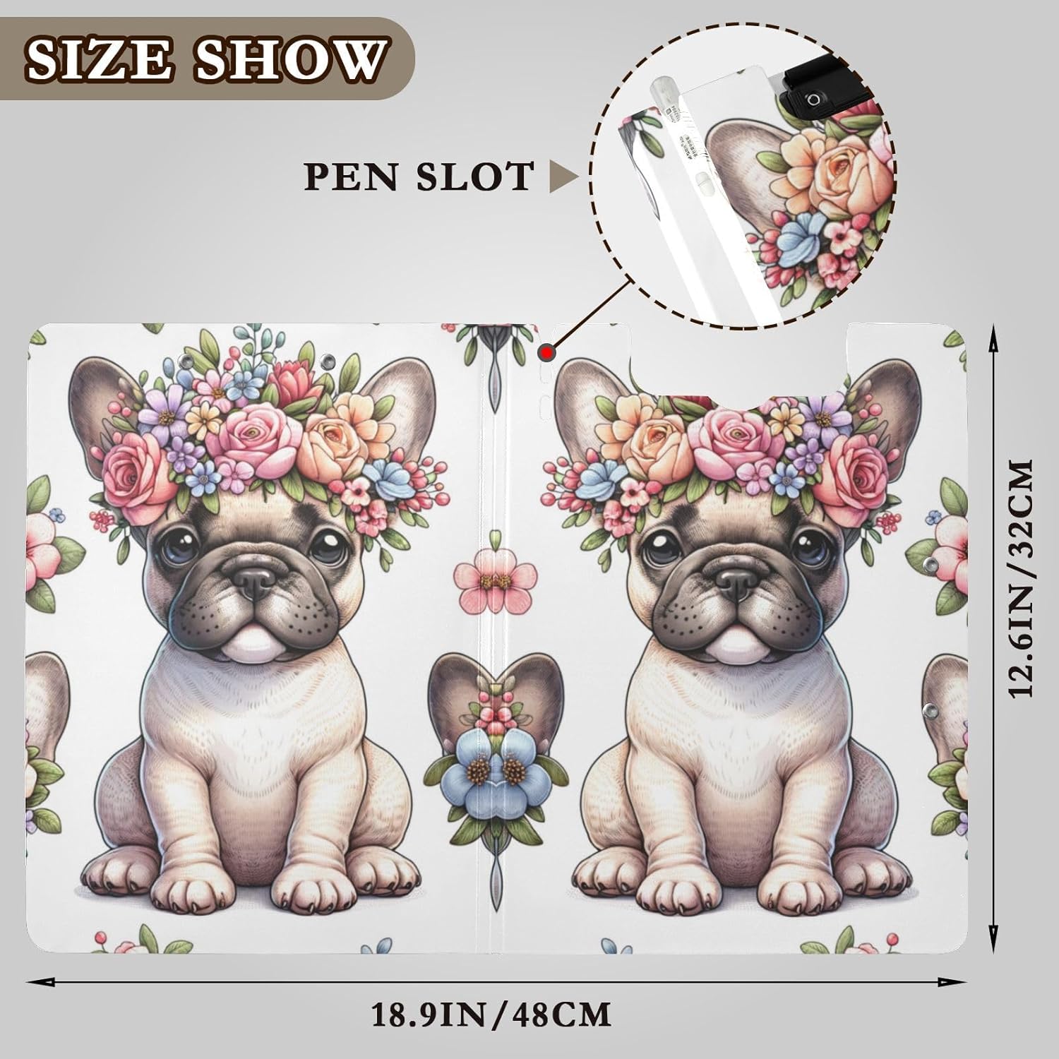 French Bulldog Flower Crown Clipboard A4 Size Waterproof Folder