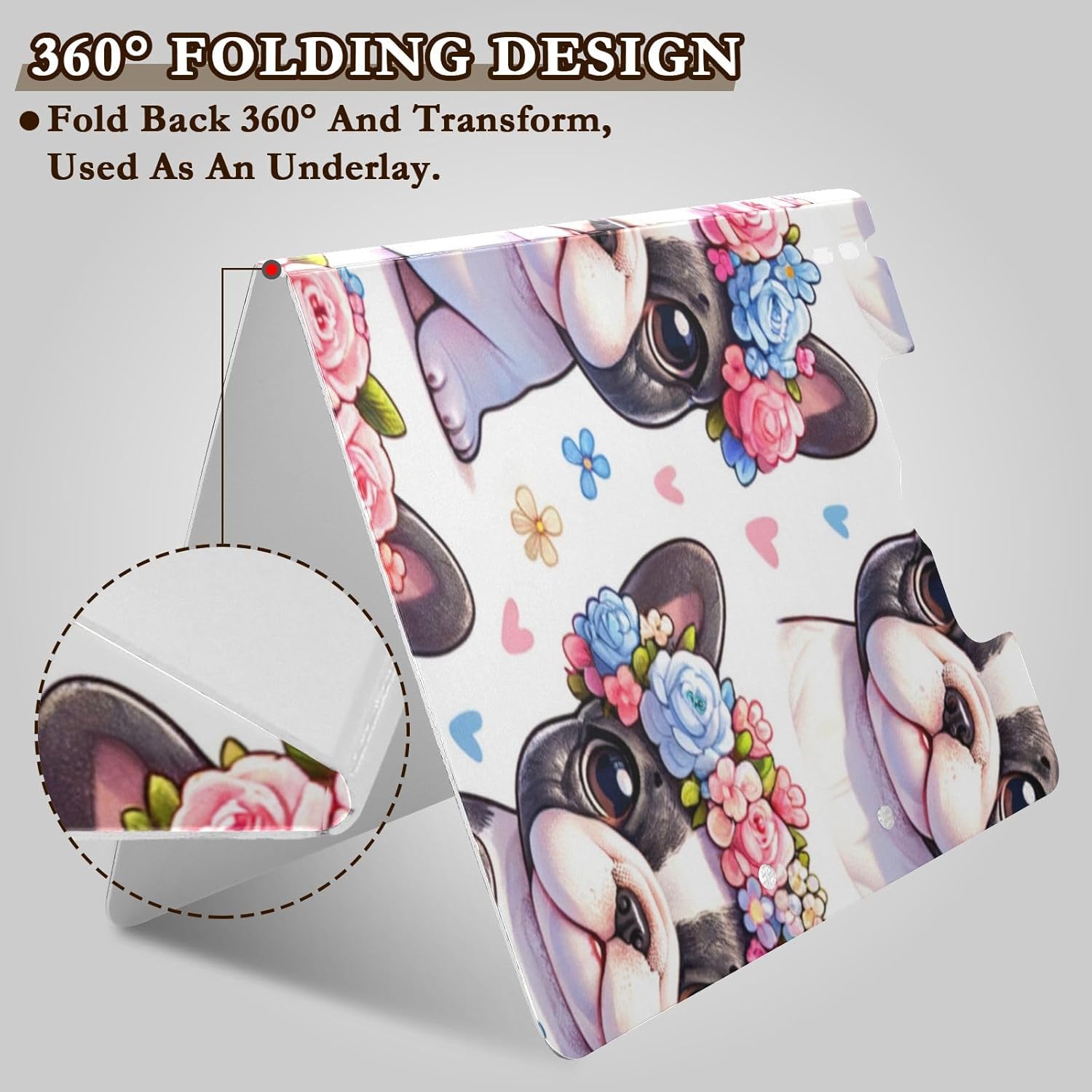 Kawaii French Bulldog Flower Folding Clipboard A4 Size