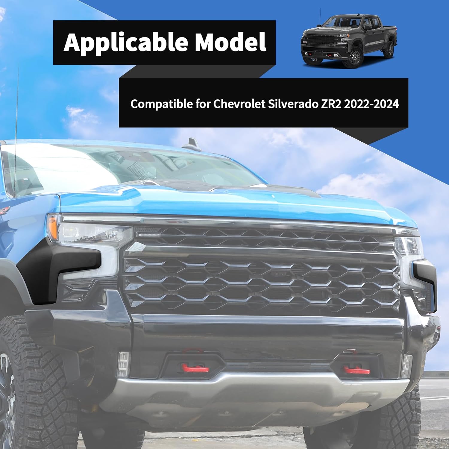 Voodonala Chevy Silverado ZR2 Front Hood Cowl Body Armor Matte Black