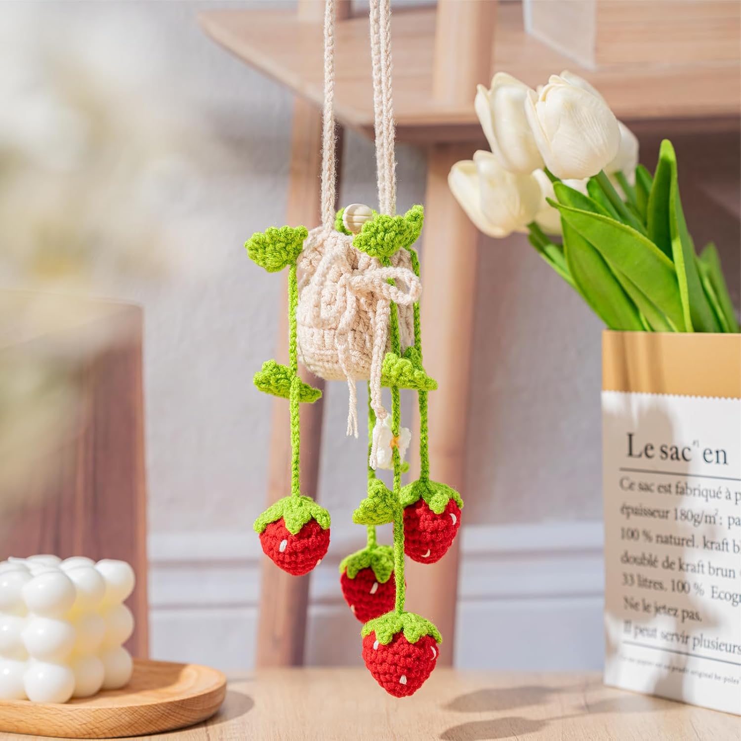 Rislobx Crochet Car Air Freshener Strawberry Decor