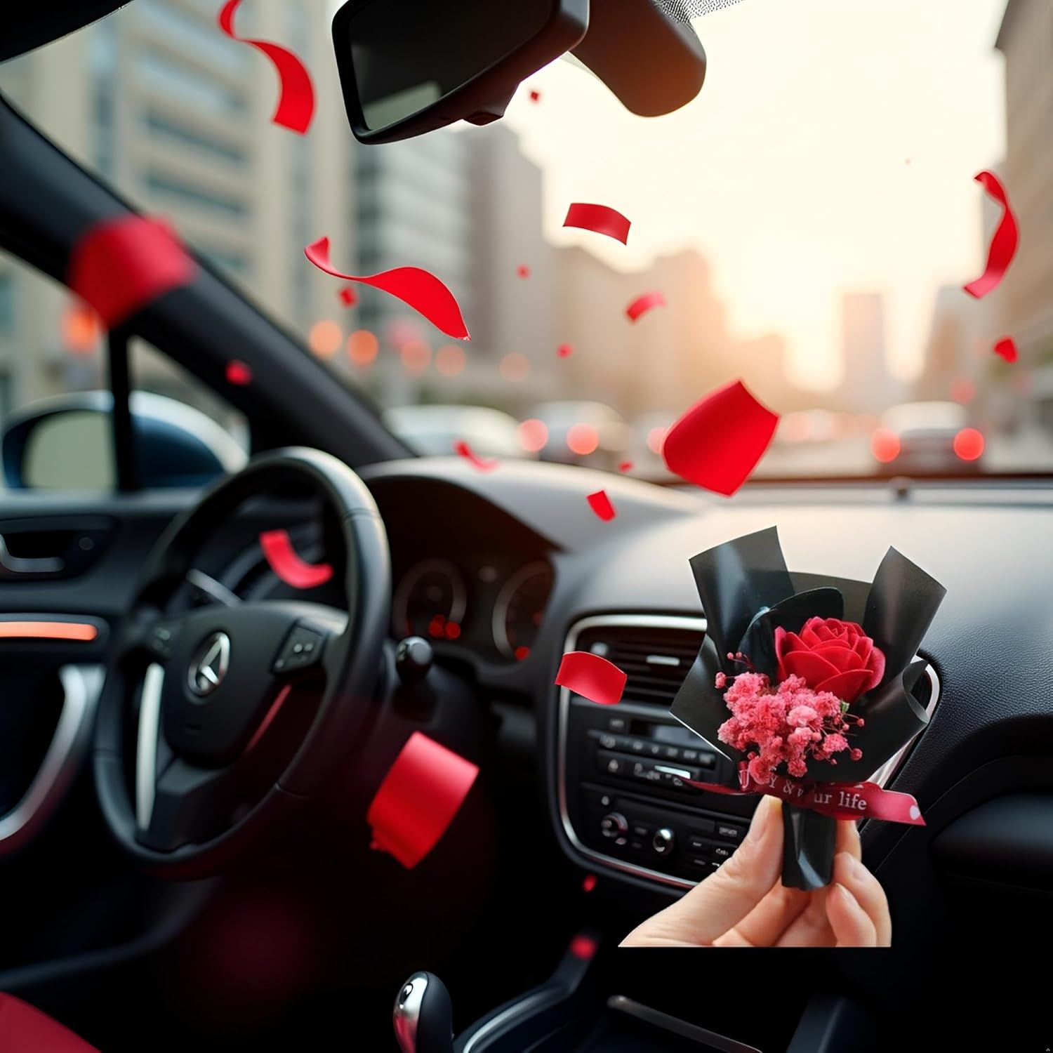 Red Mini Dried Flowers Bouquet for Car Air Vent Clips