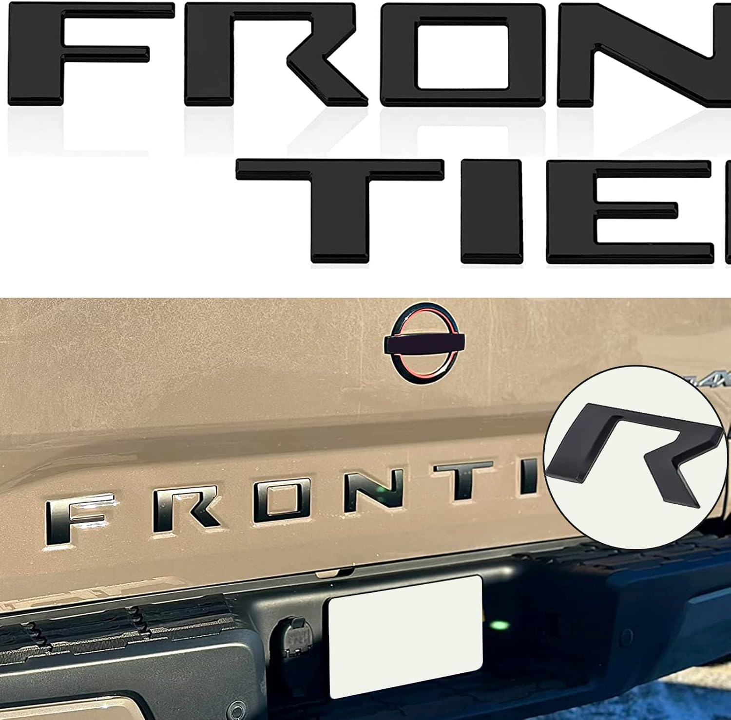 Tailgate Insert Letters for 2022-2024 Frontier with Matte Black 3D Emblems