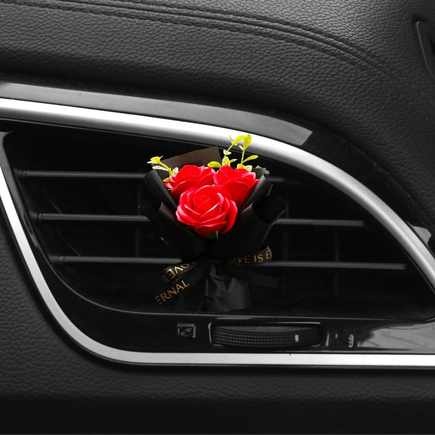 Red Mini Bouquet Car Air Vent Clip with Dried Rose Fragrance Diffuser