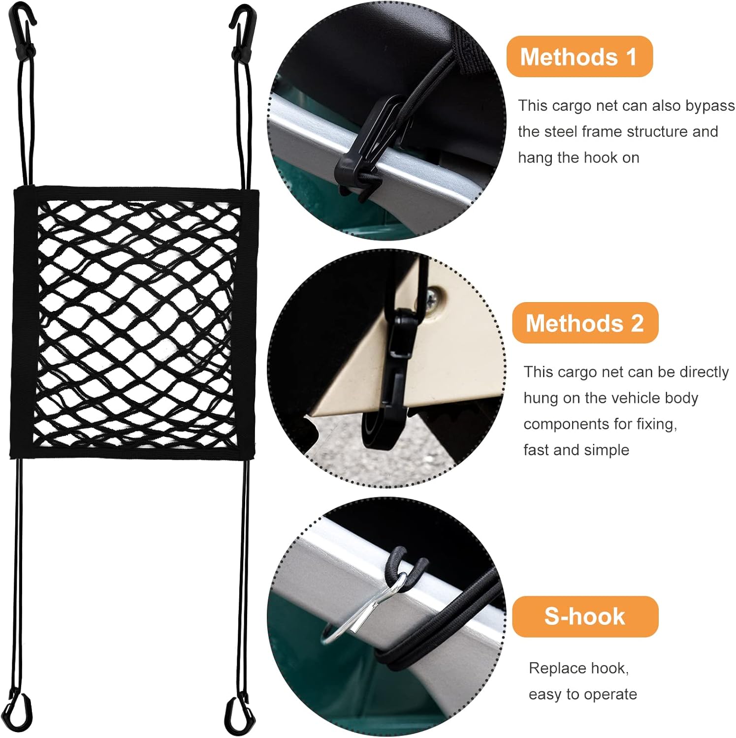 2PCS High Elastic Motorcycle Bungee Cargo Net with Adjustable Hooks