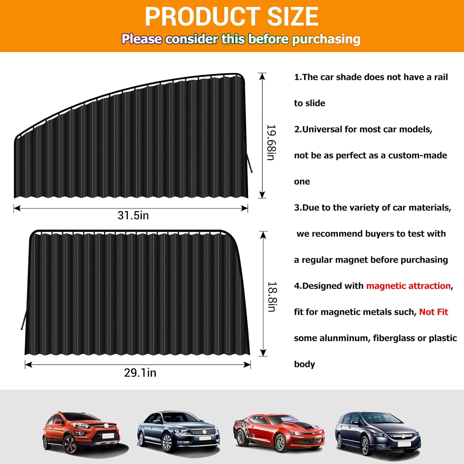 ZATOOTO 4 PCS Side Window Sun Shade Black Privacy Cover