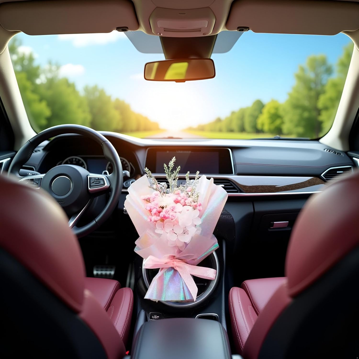 Pink Mini Dried Flowers Bouquet for Car Air Vent