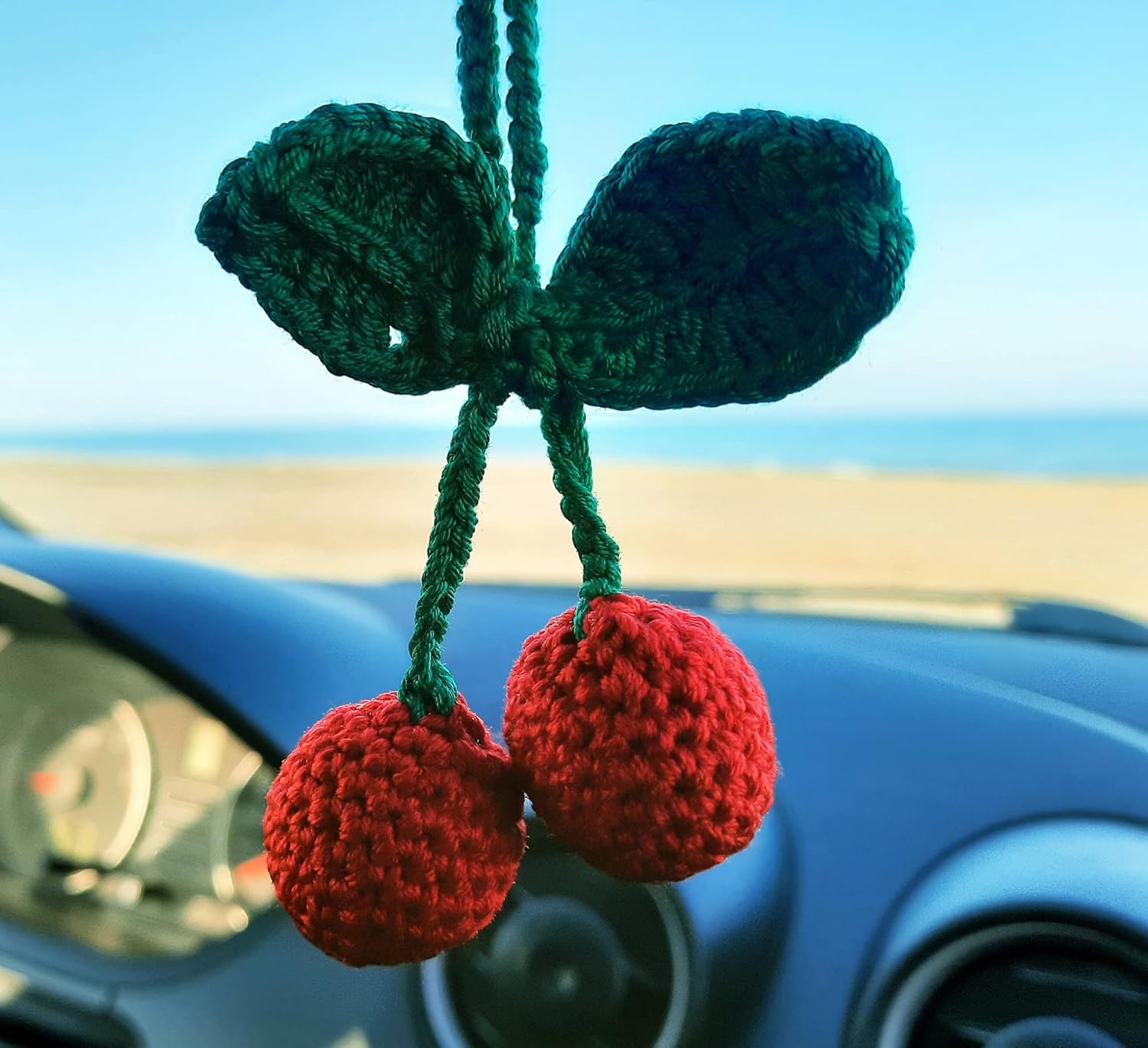 Cherry Crochet Handmade Car Mirror Decor Charm