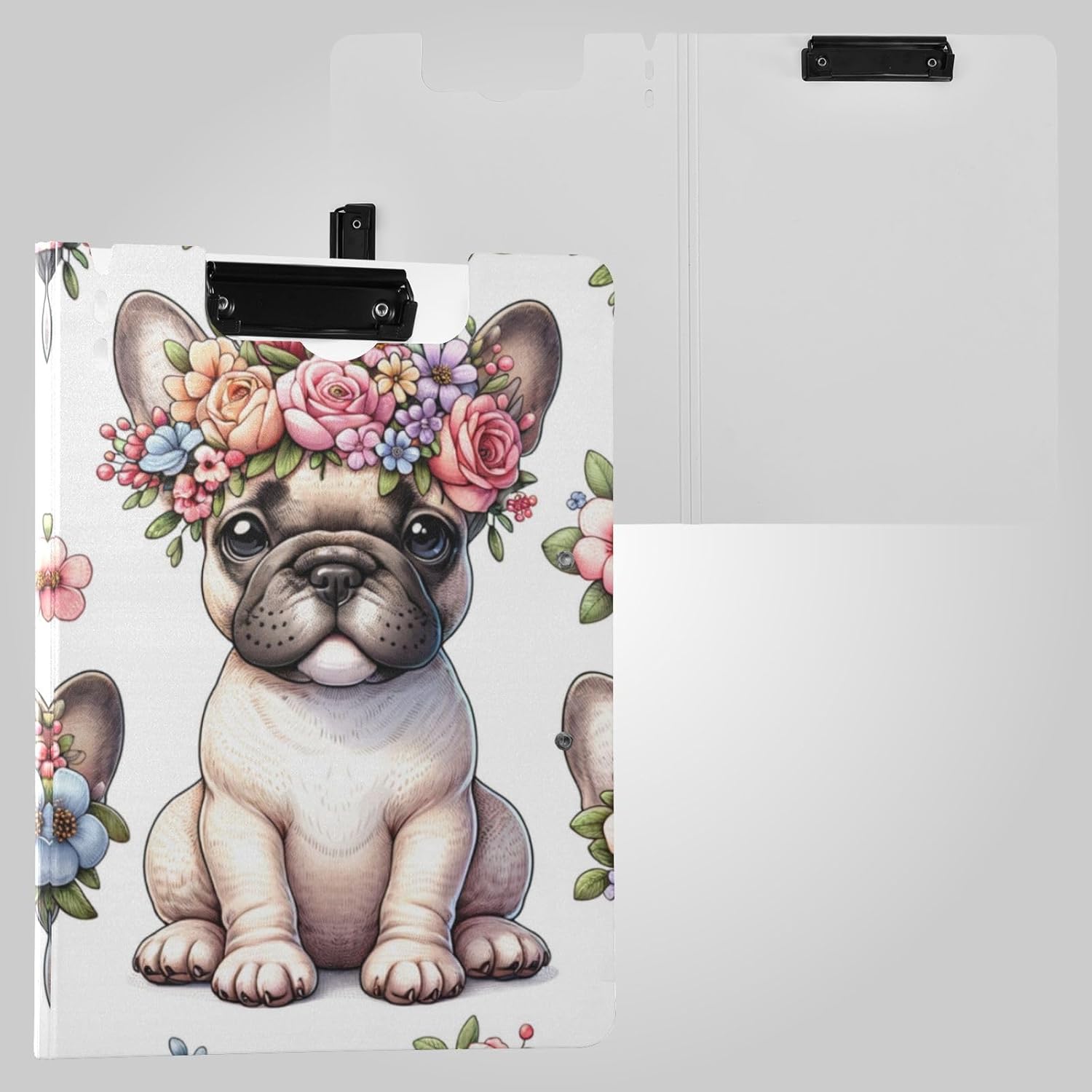 French Bulldog Flower Crown Clipboard A4 Size Waterproof Folder