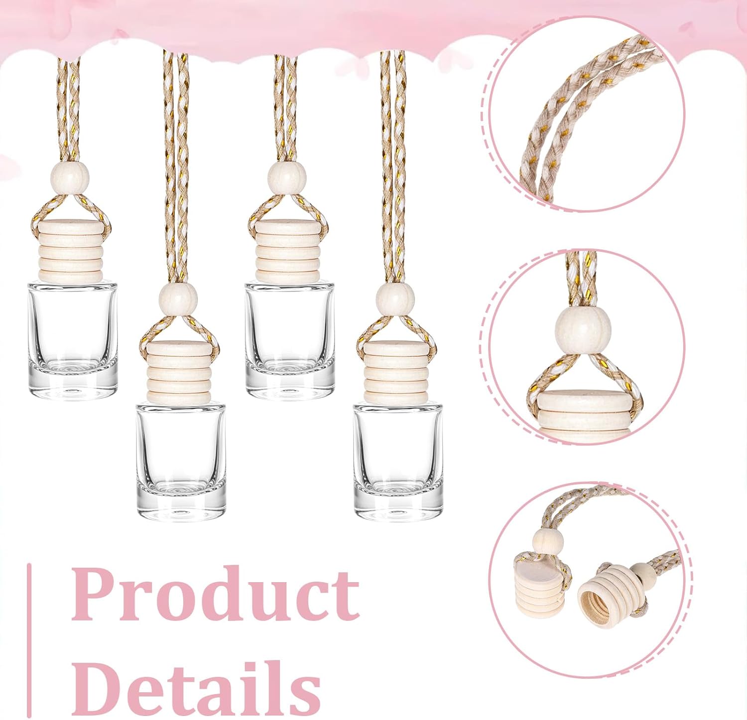 50pcs Cylindrical Empty Glass Air Freshener Bottle with Wooden Cap and String