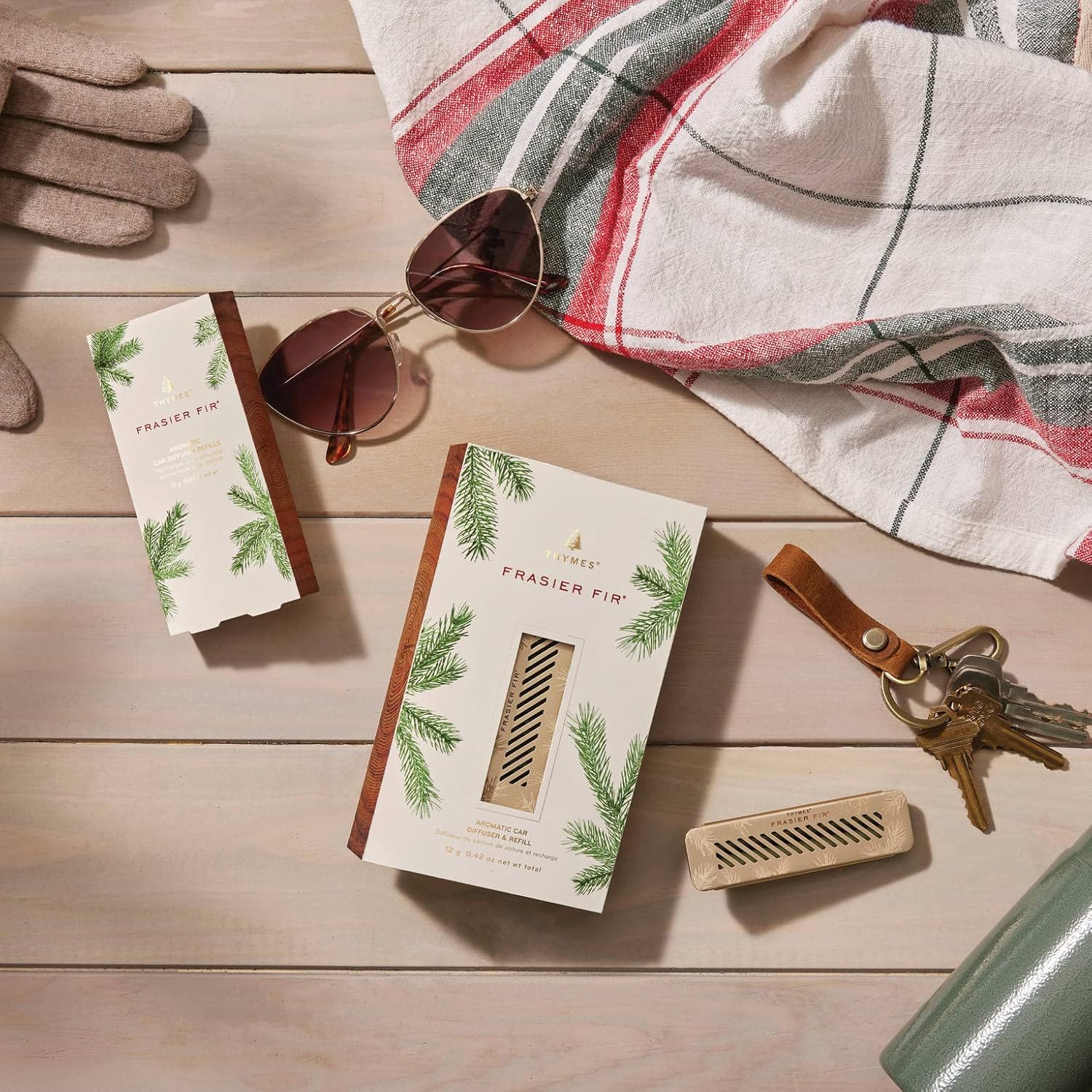 Thymes Frasier Fir Car Diffuser Kit with Refills