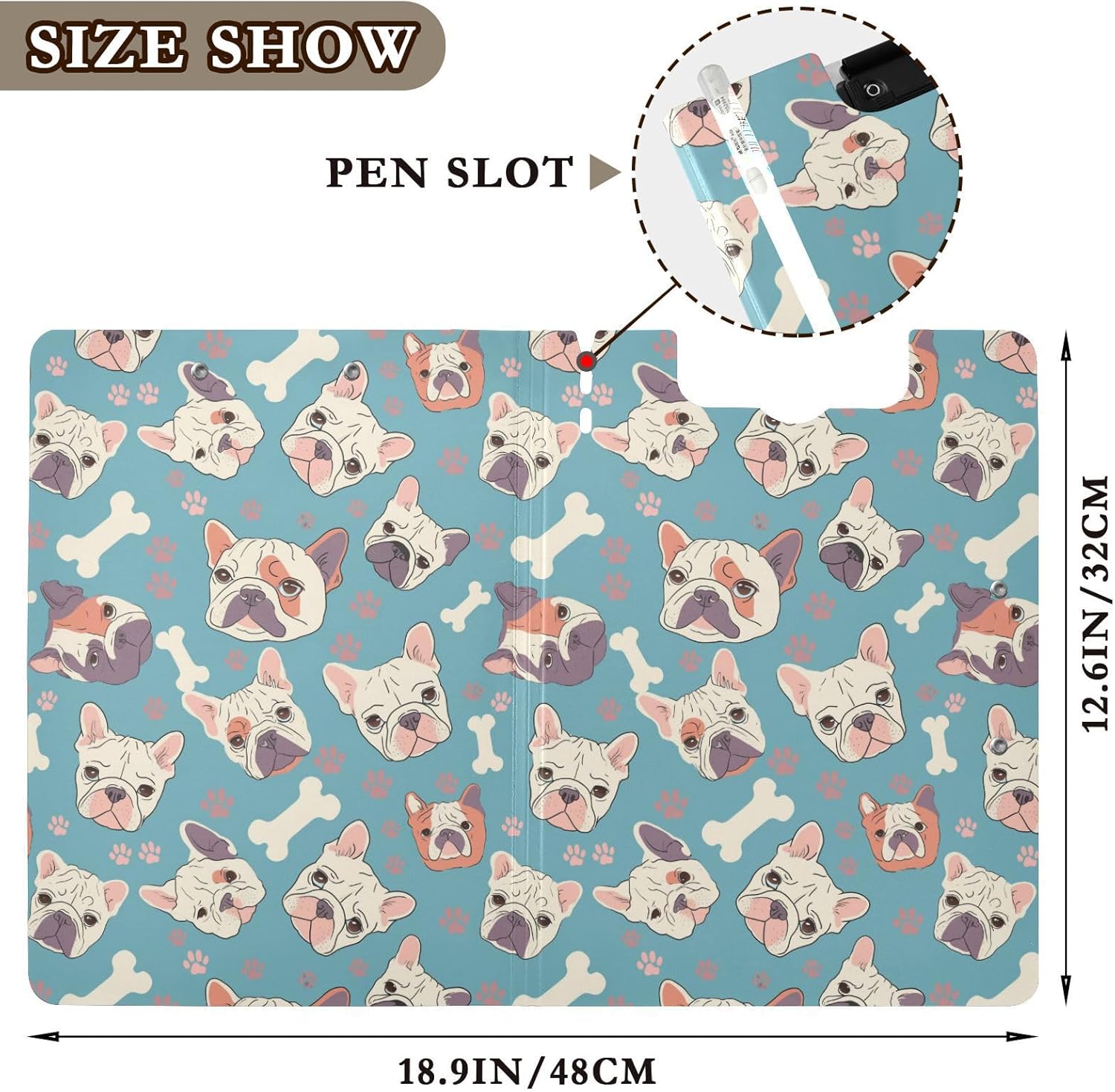 French Bulldog A4 Foldable Clipboard Folder with 360 Degree Design