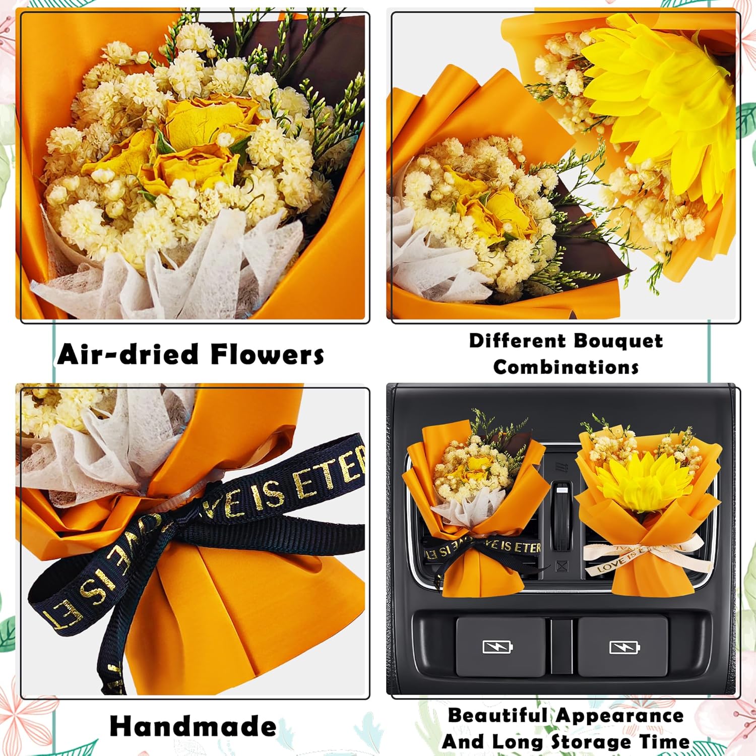 Square John Dried Flower Vent Clips For Car 2pcs Set