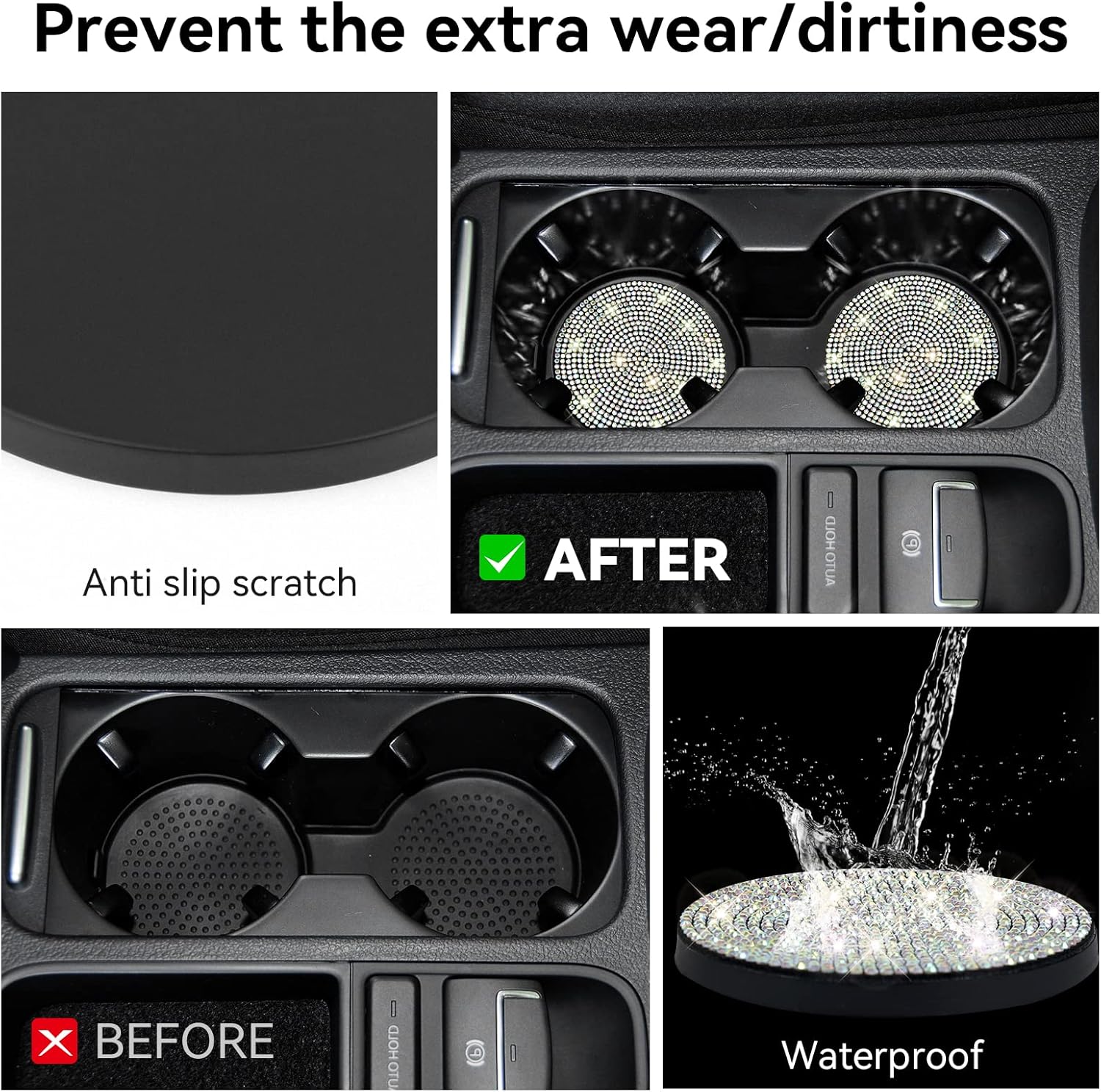 SINGARO Bling Cup Holder Coasters for Car 2PCS