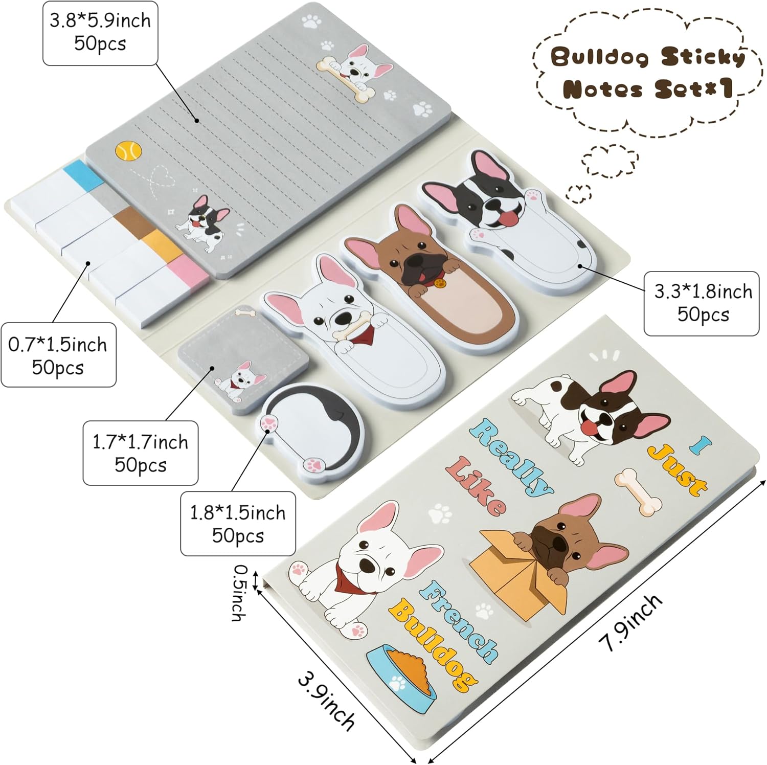 Xqumoi French Bulldog Sticky Notes Set 550 Sheets