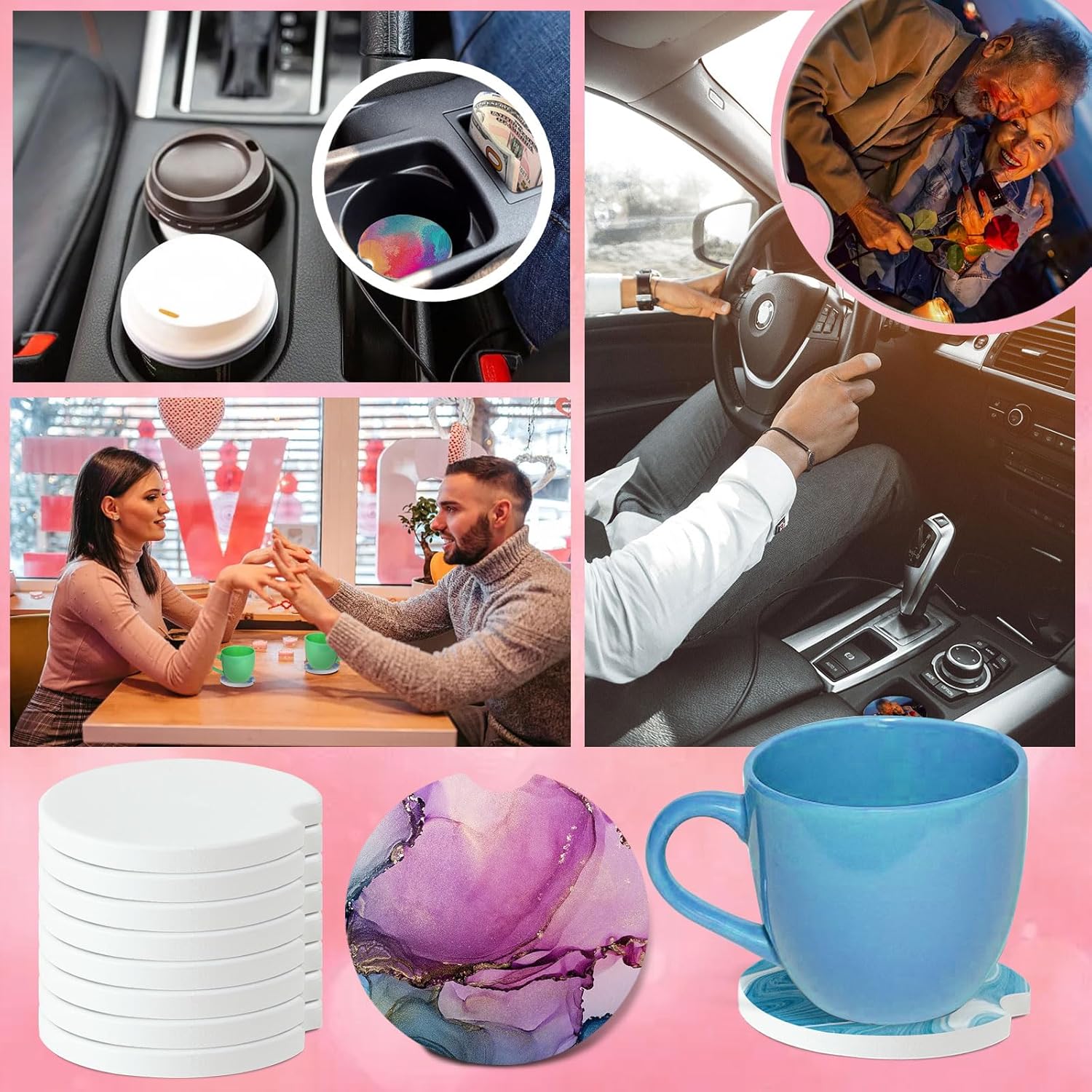 BOMSI Ceramic Car Sublimation Blanks Cup Holder 24 Pcs