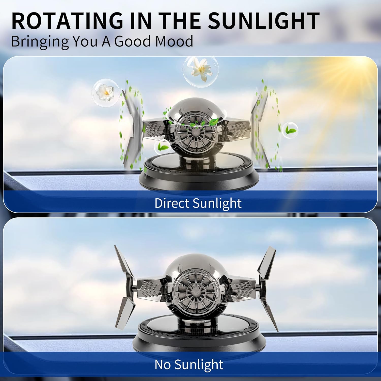 Solar-Powered Car Air Freshener with Rotating Aromatherapy