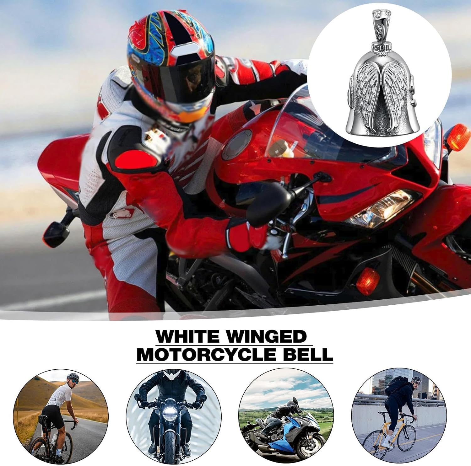 4Pcs Guardians Angel Motorcycle Bells with Stainless Steel Hanger