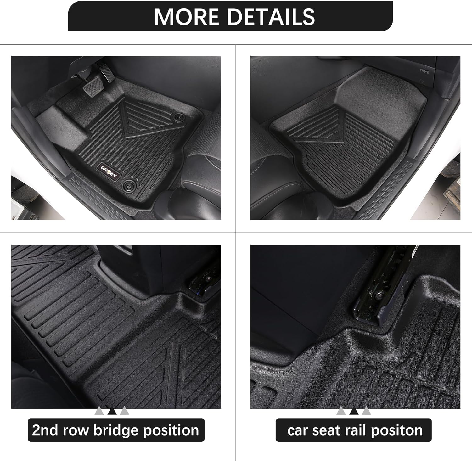 GINOWY Floor Mats for Honda Ridgeline 2017-2025 Black
