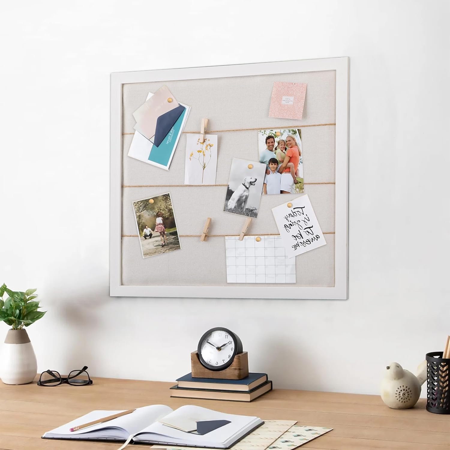 SOFE Rustic White Linen Bulletin Board 28x32