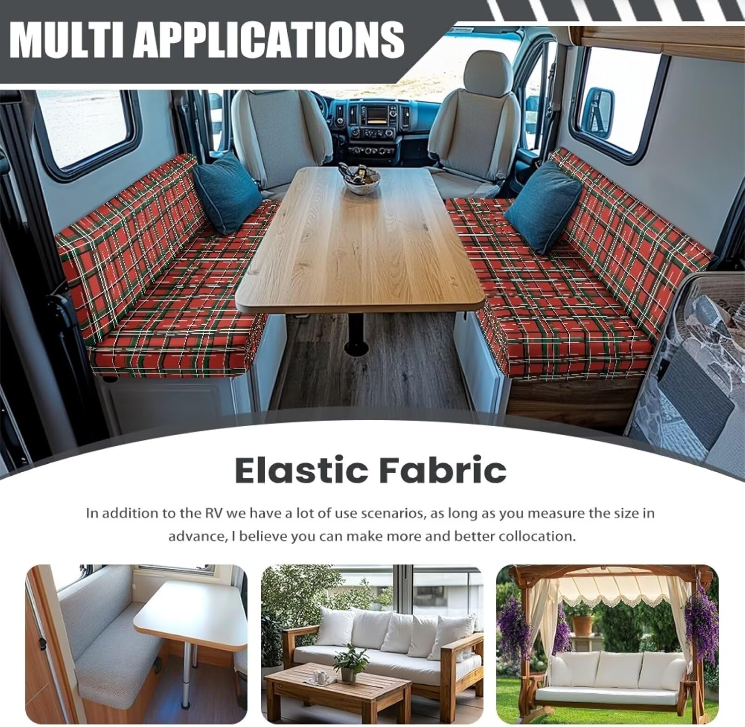 RV Dinette Cushion Covers with Christmas Red Plaid